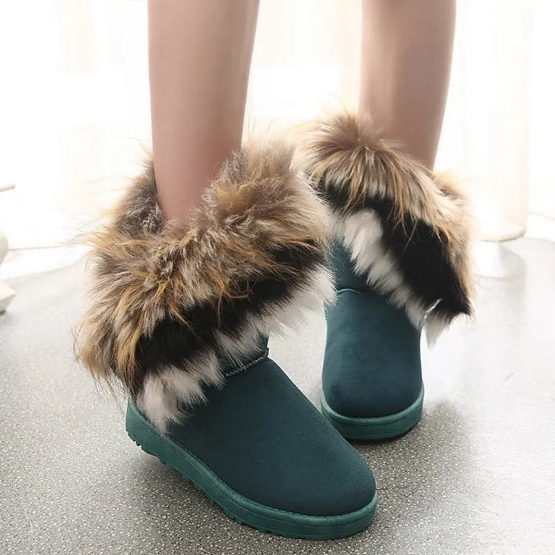 Round-Toe Flock Fur Slip-On Snow Boots