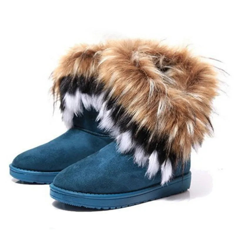 Round-Toe Flock Fur Slip-On Snow Boots