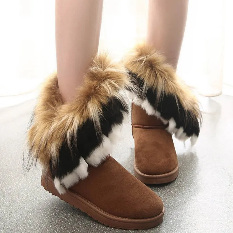 Round-Toe Flock Fur Slip-On Snow Boots