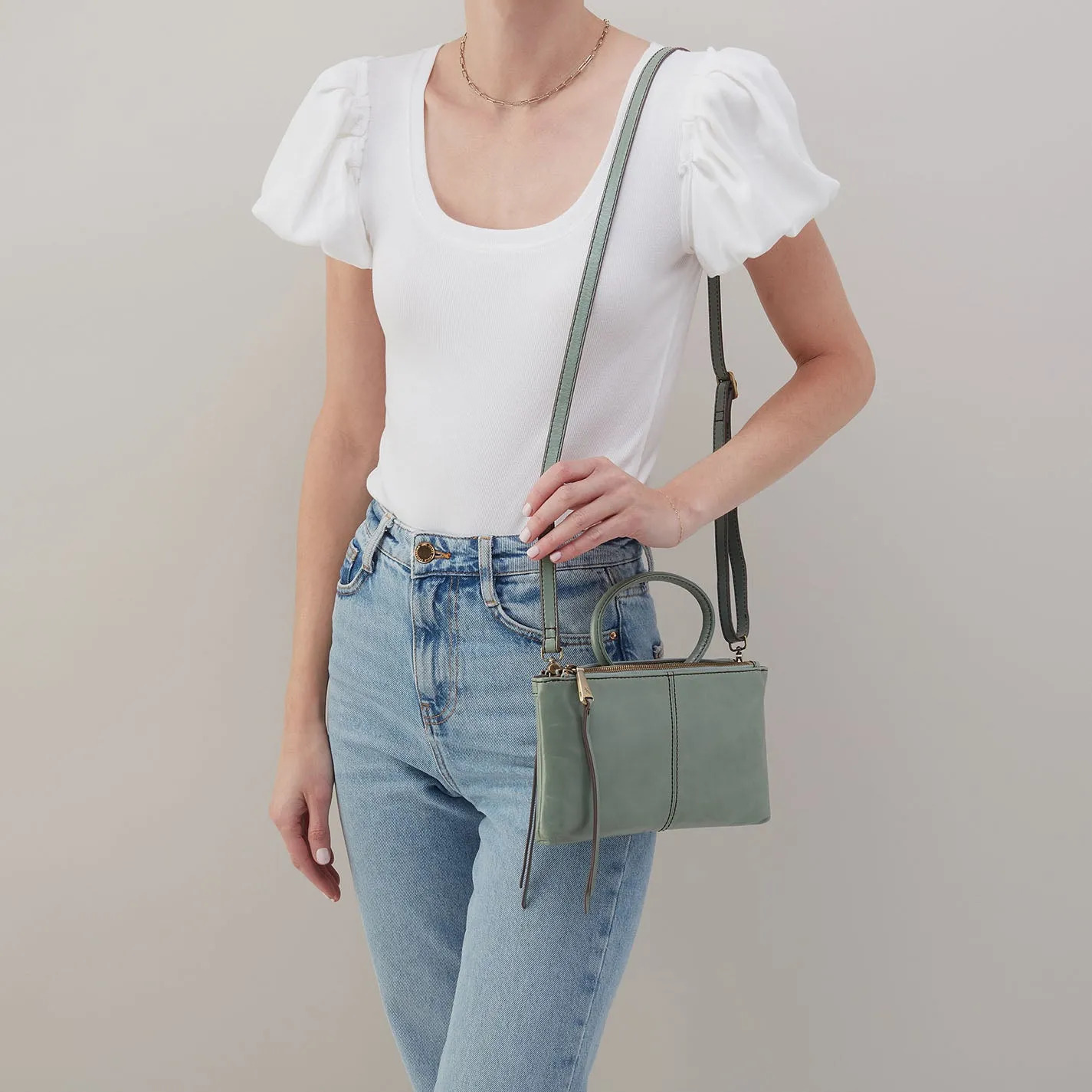 Sable Crossbody In Polished Leather - Jade