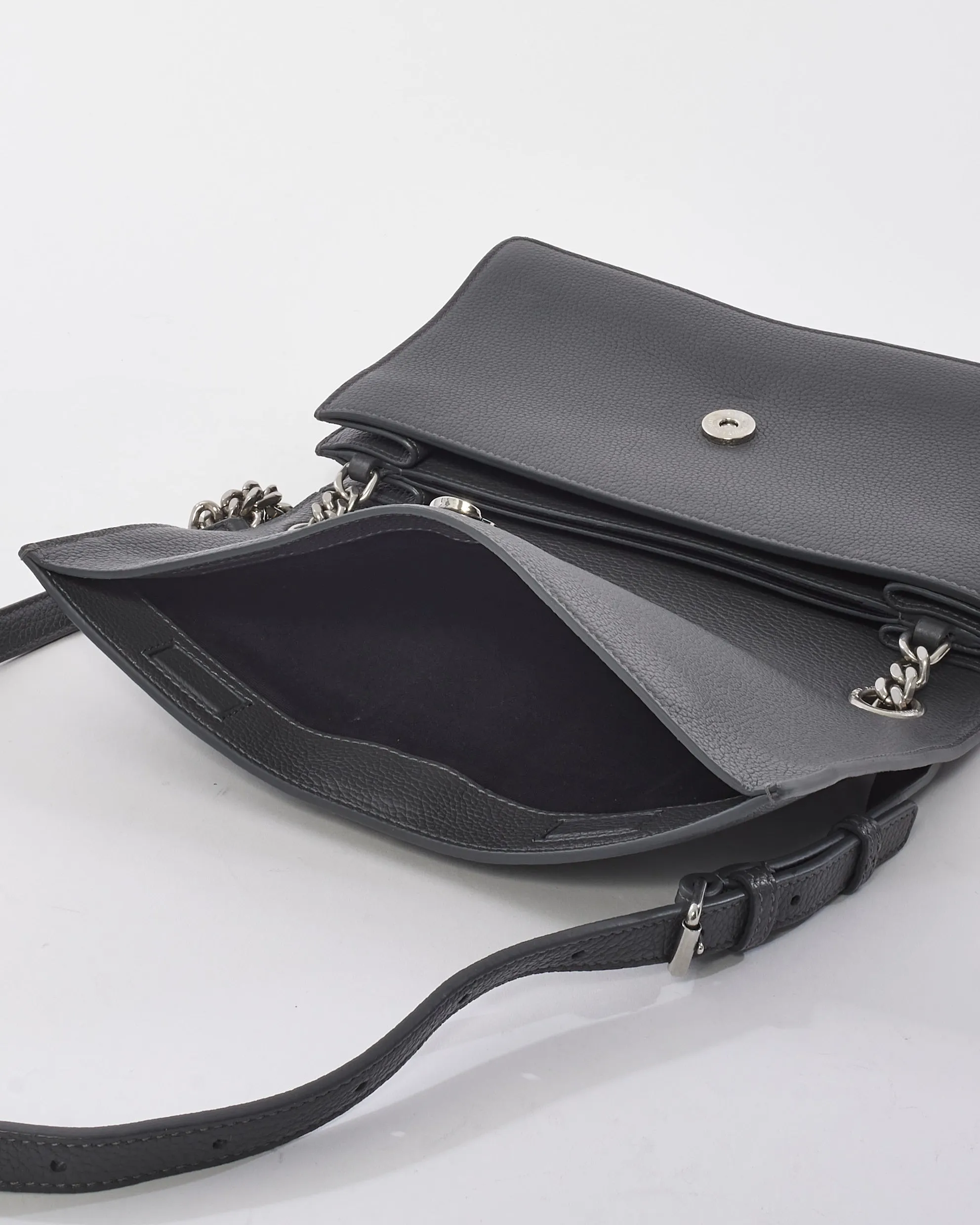 Saint Laurent Grey Leather Medium Sunset Monogram Crossbody Bag