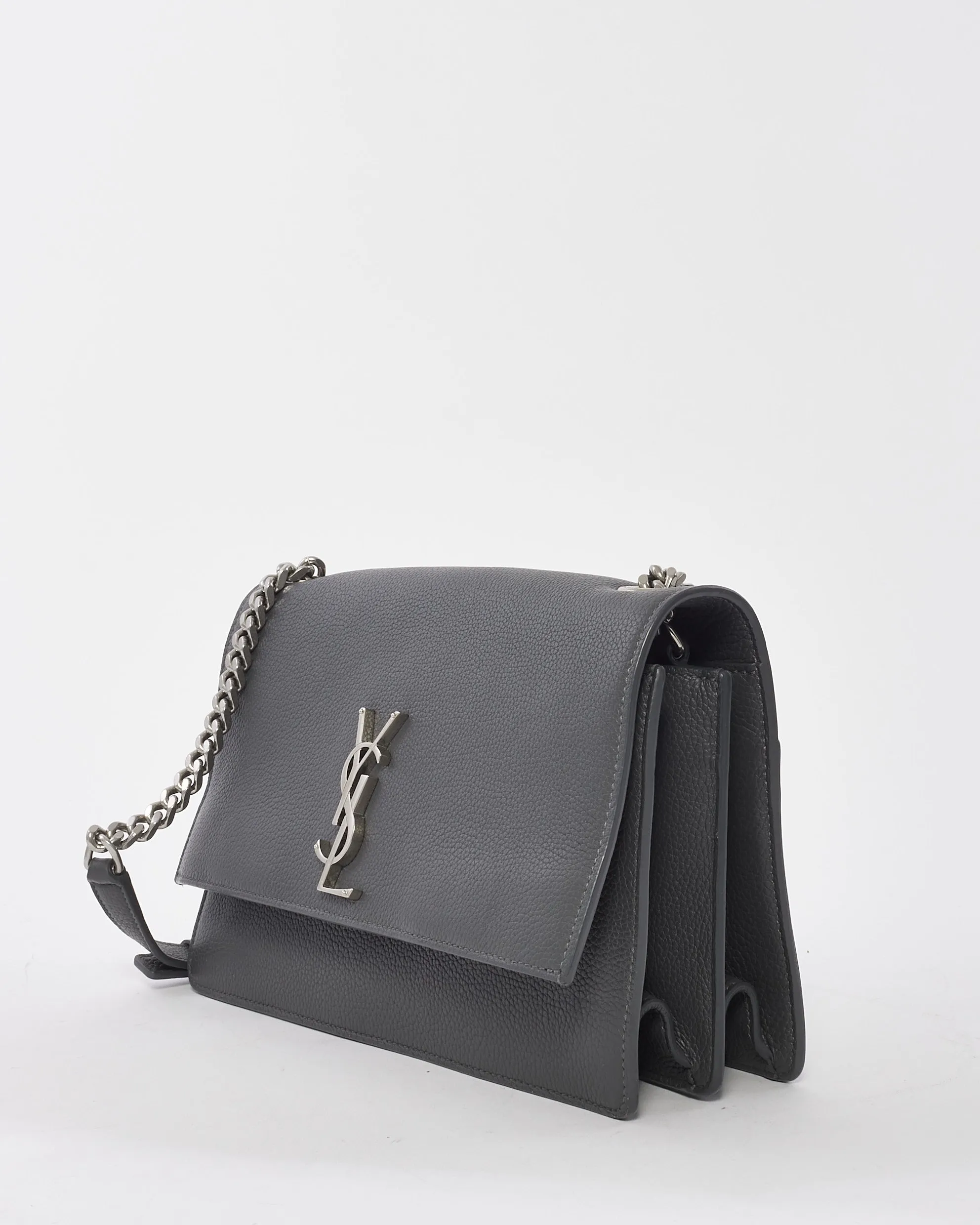Saint Laurent Grey Leather Medium Sunset Monogram Crossbody Bag