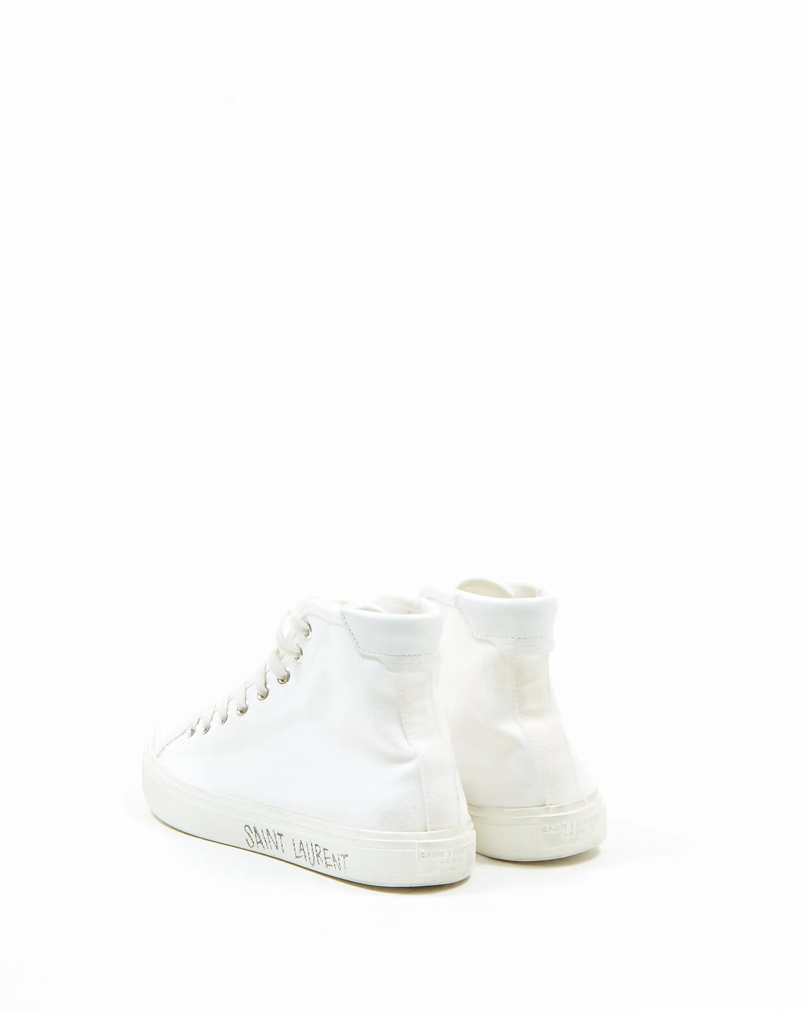 Saint Laurent White Canvas Malibu Mid-Top Sneaker - 35.5