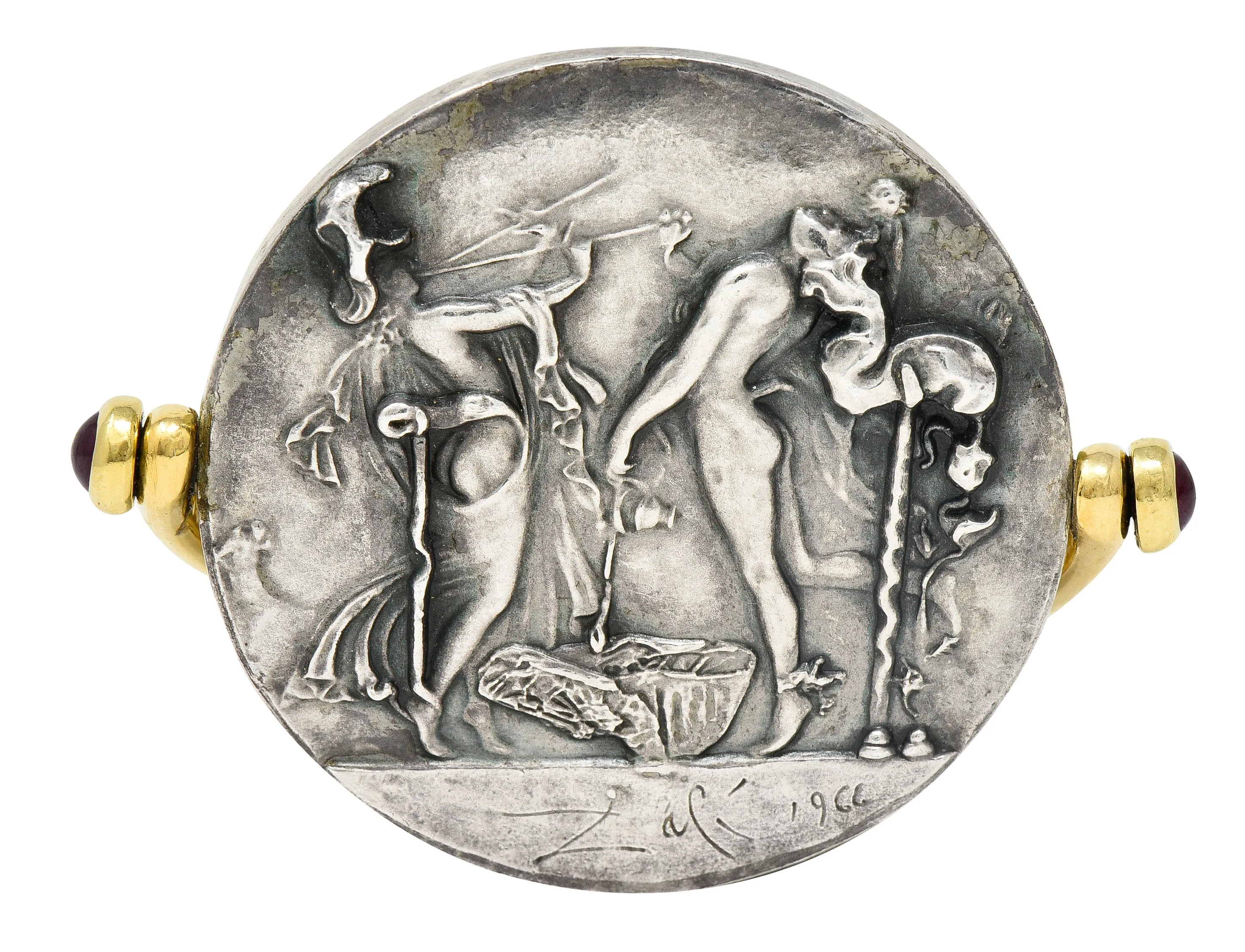 Salvador Dali Ruby 18 Karat Gold Silver Dionysus Athena Flip Coin Pendant