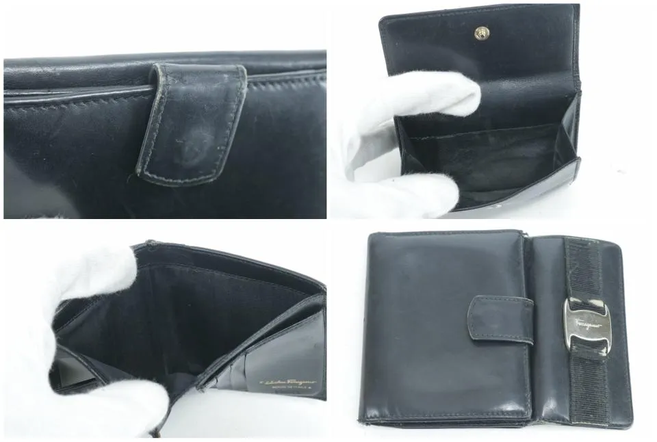 Salvatore Ferragamo Black Leather Gancini Logo Compact Wallet 16FK0113