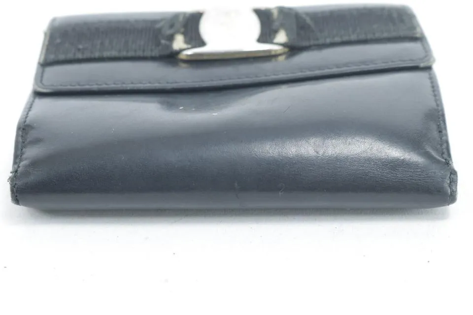 Salvatore Ferragamo Black Leather Gancini Logo Compact Wallet 16FK0113