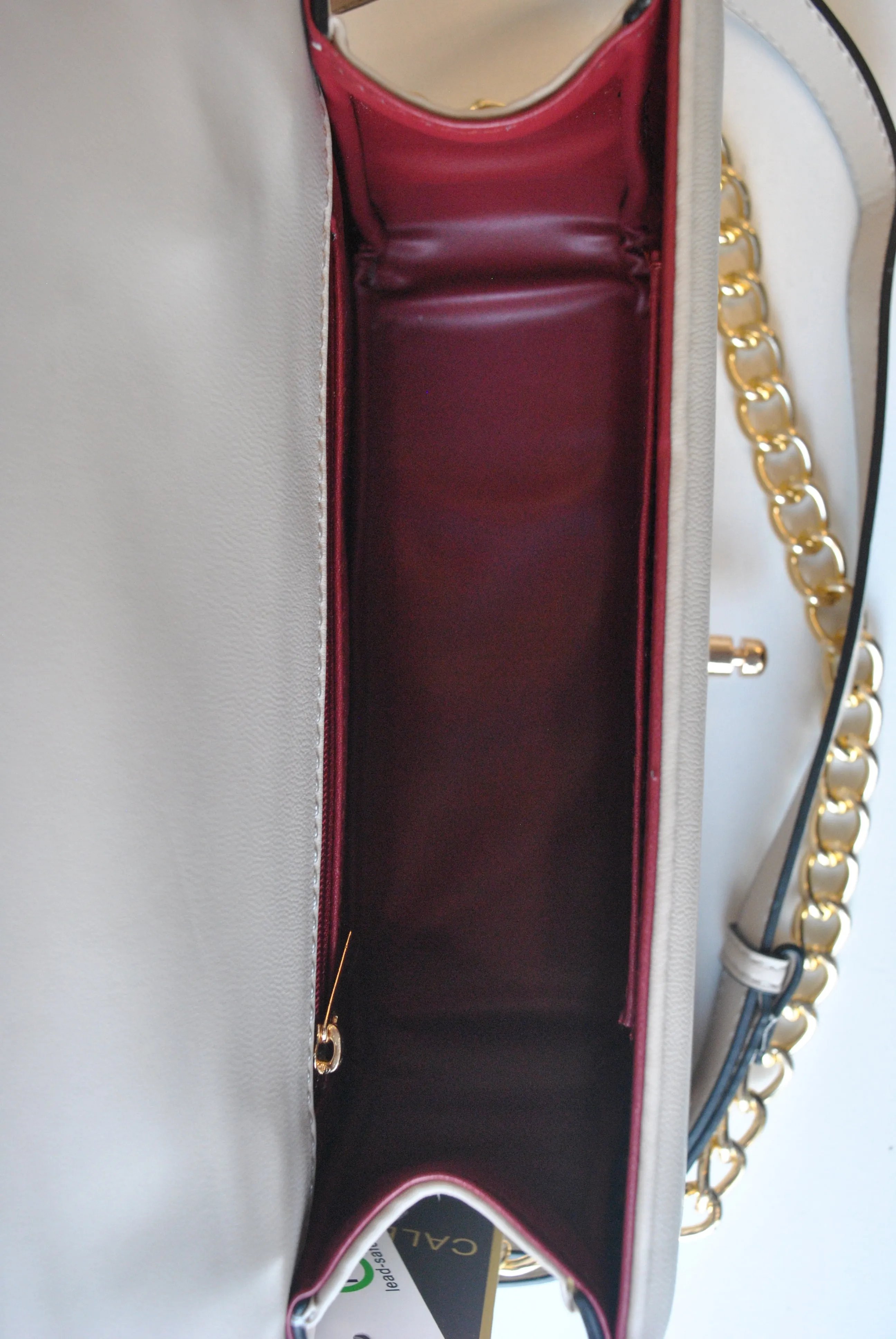 SAND COLOR GUILTED CROSSBODY BAG WITH GOLD CHAIN DEATILS