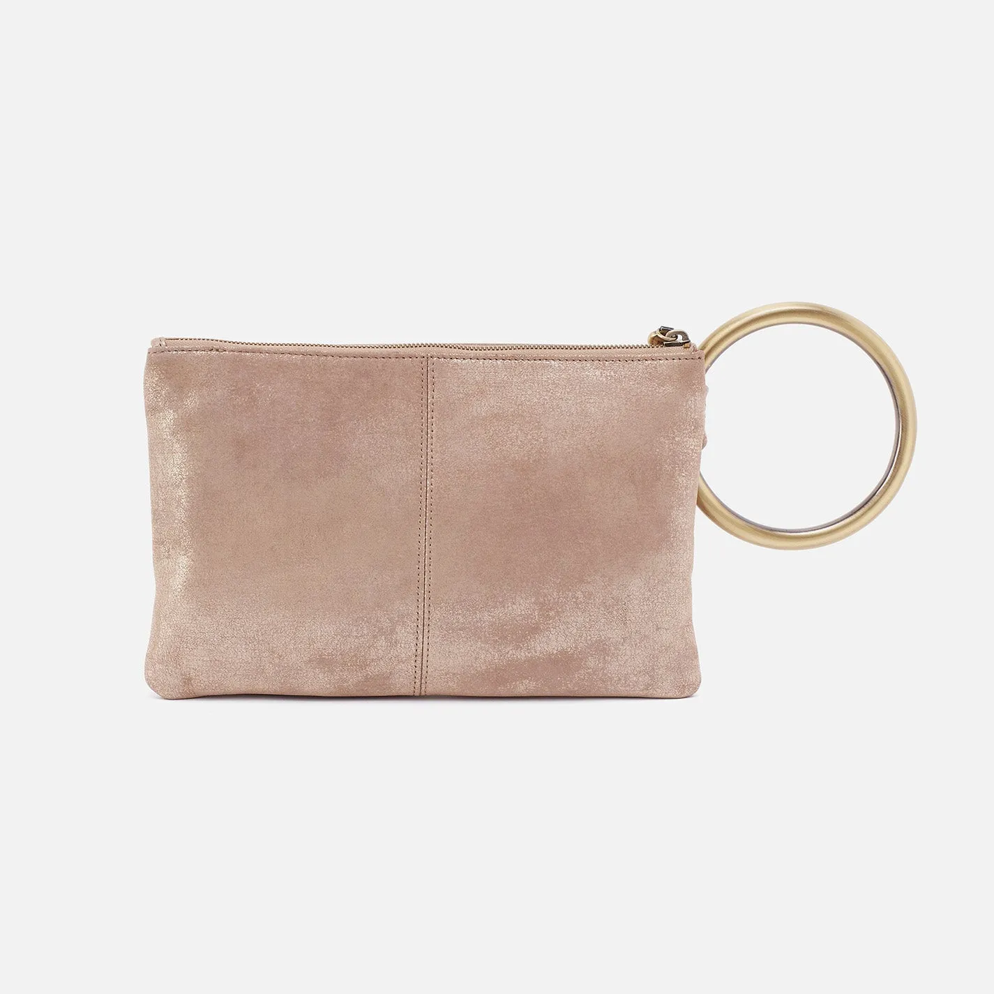 Sheila Ring Clutch In Metallic Leather - Gilded Beige