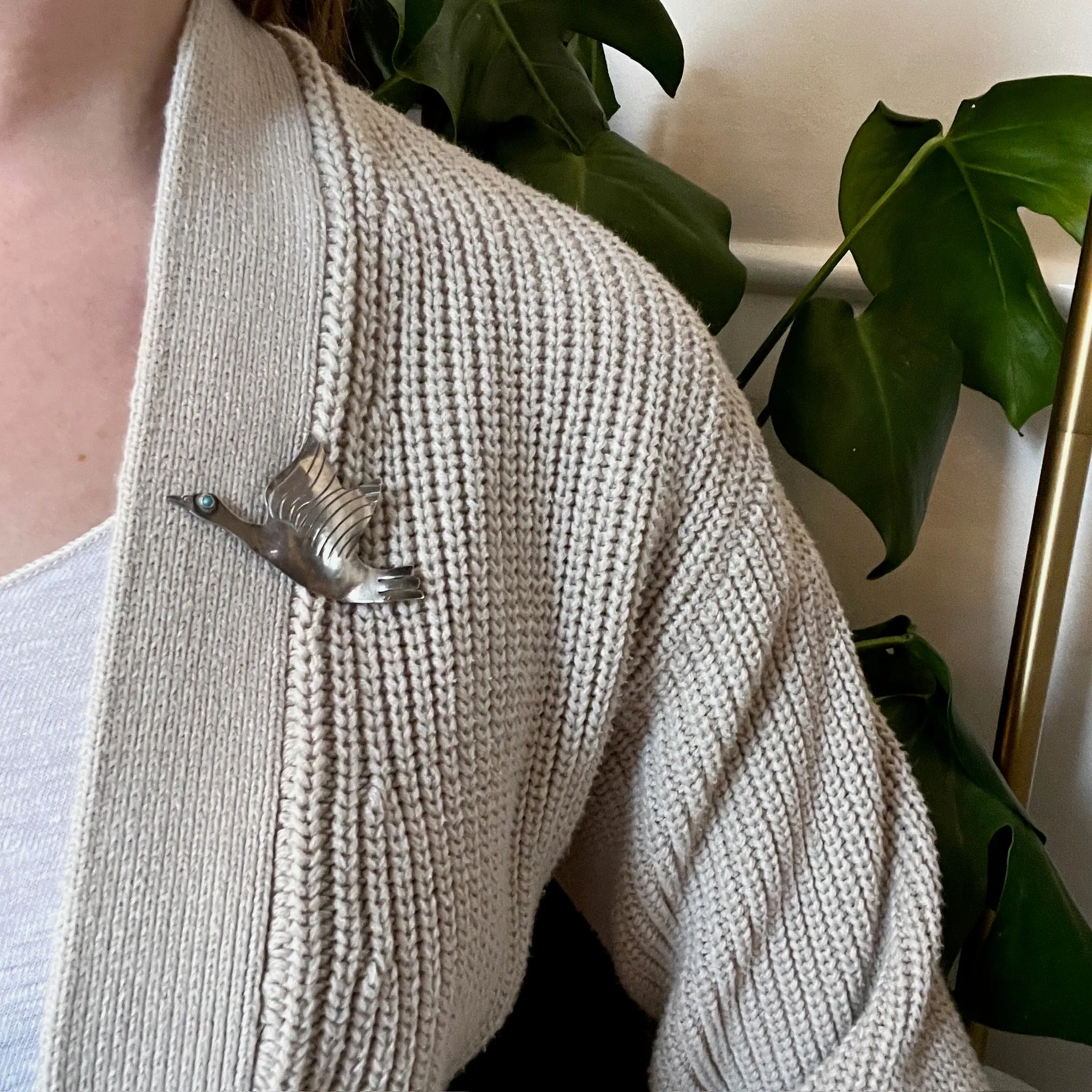 Silver & Turquoise Bird in Flight Brooch