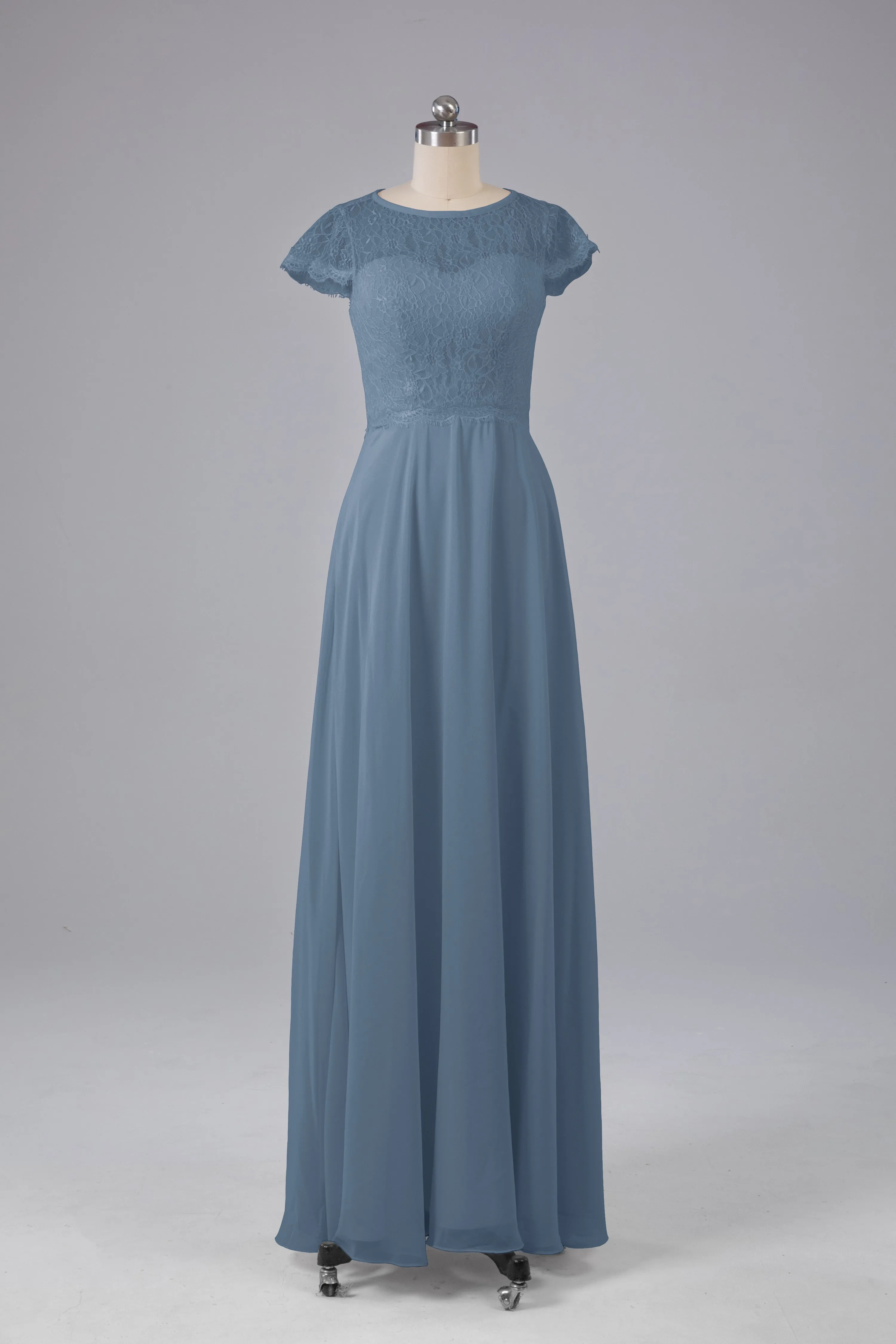 Simple Cap Sleeves Long Bridesmaid Dresses