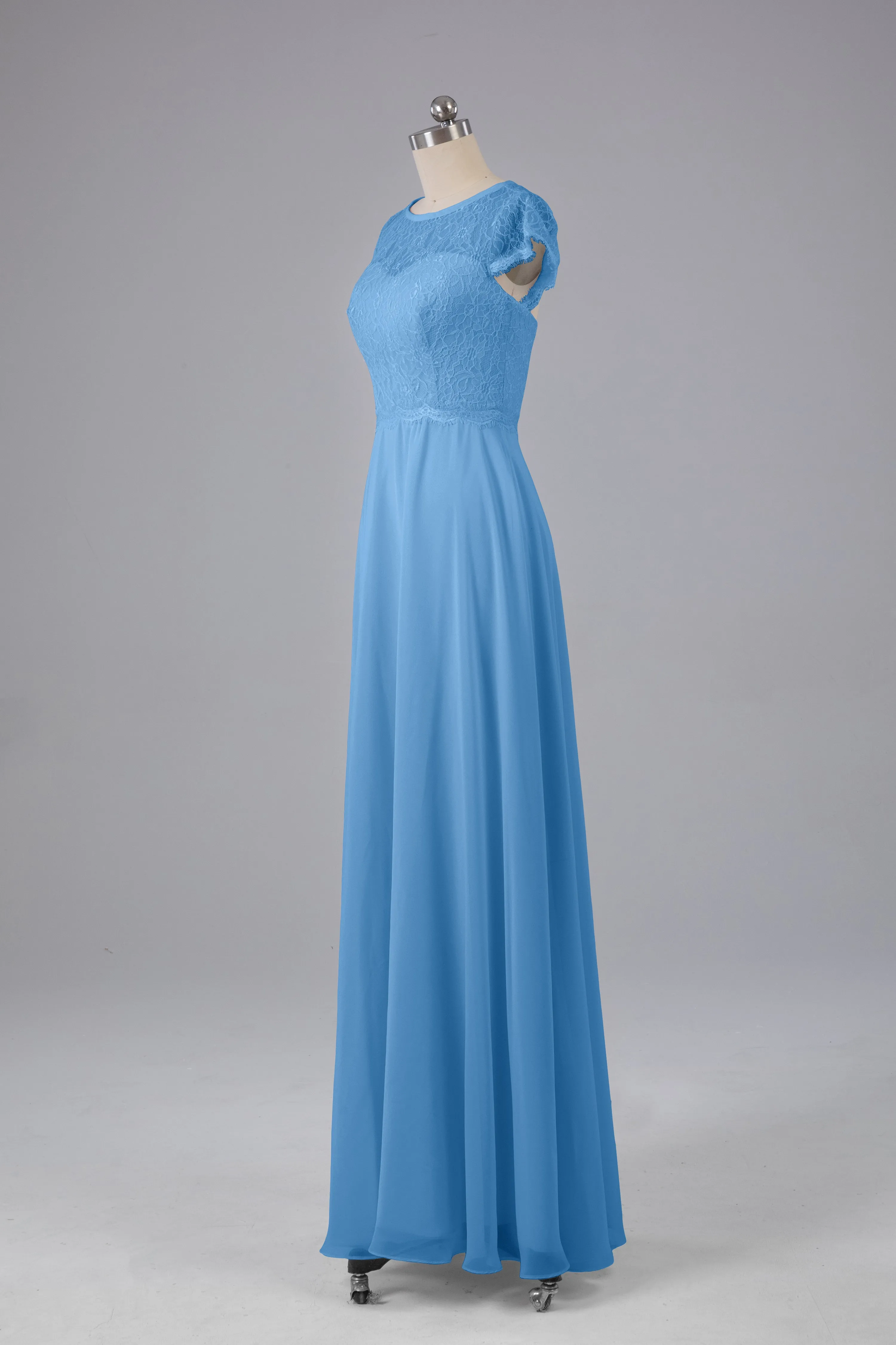 Simple Cap Sleeves Long Bridesmaid Dresses