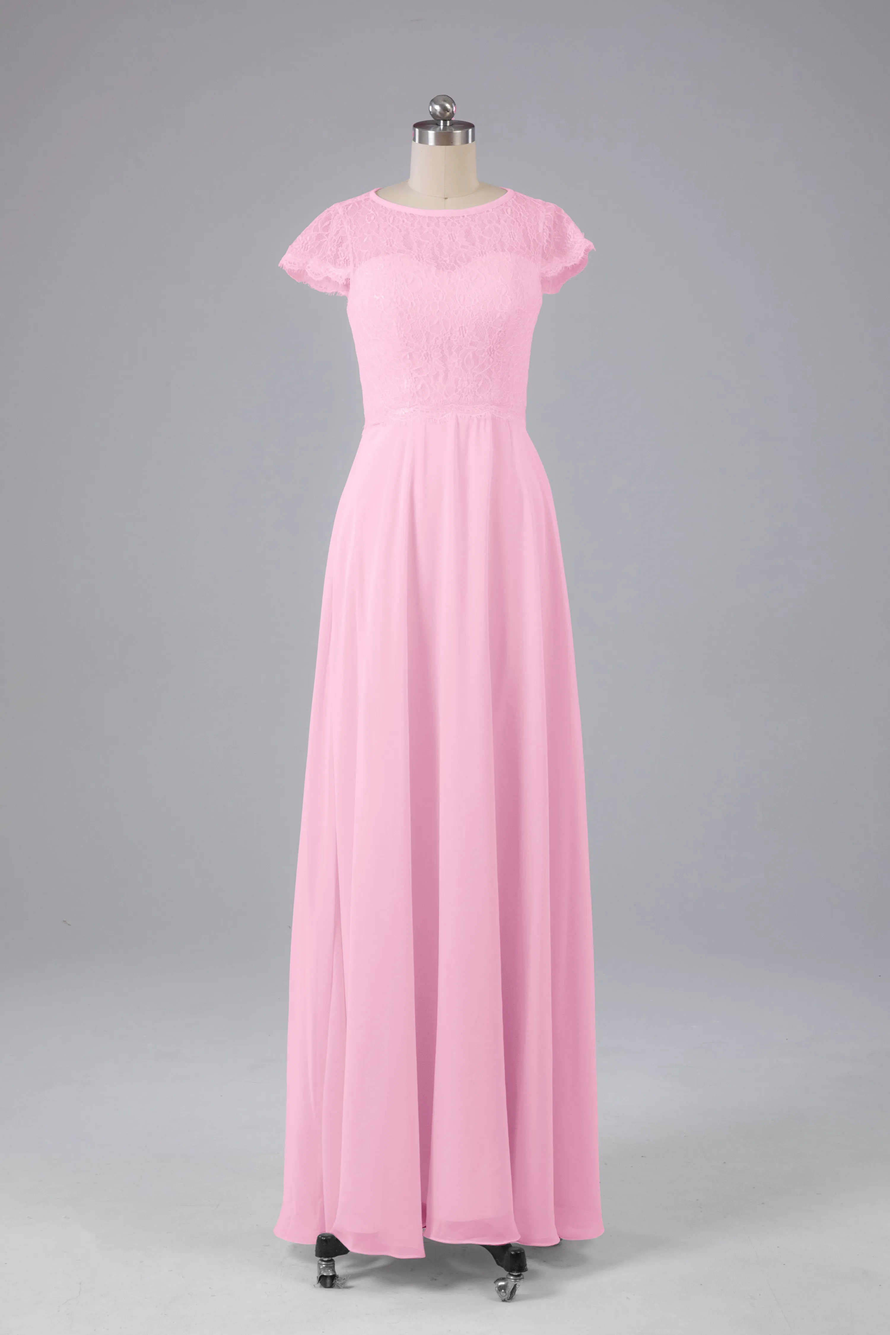 Simple Cap Sleeves Long Bridesmaid Dresses