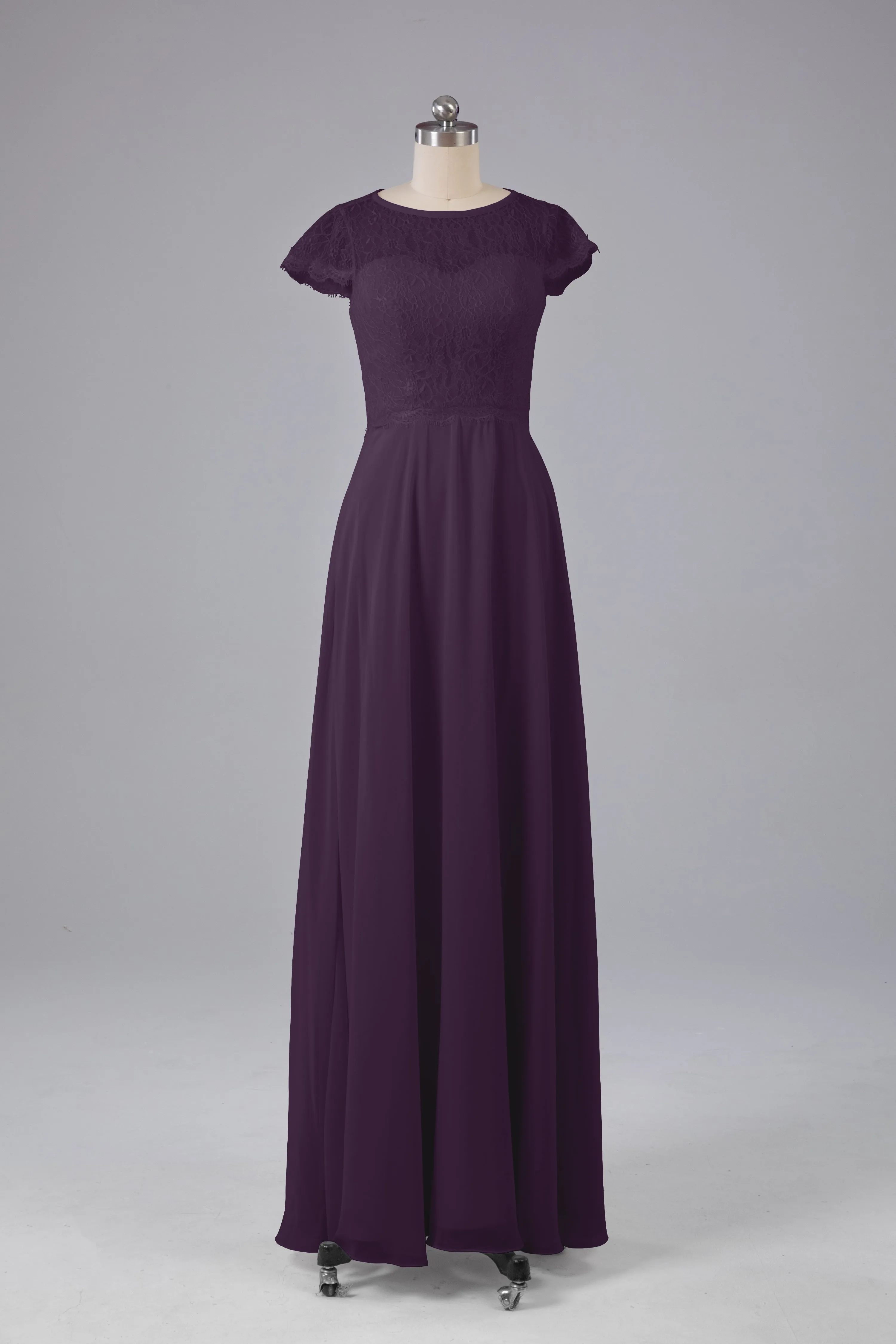 Simple Cap Sleeves Long Bridesmaid Dresses