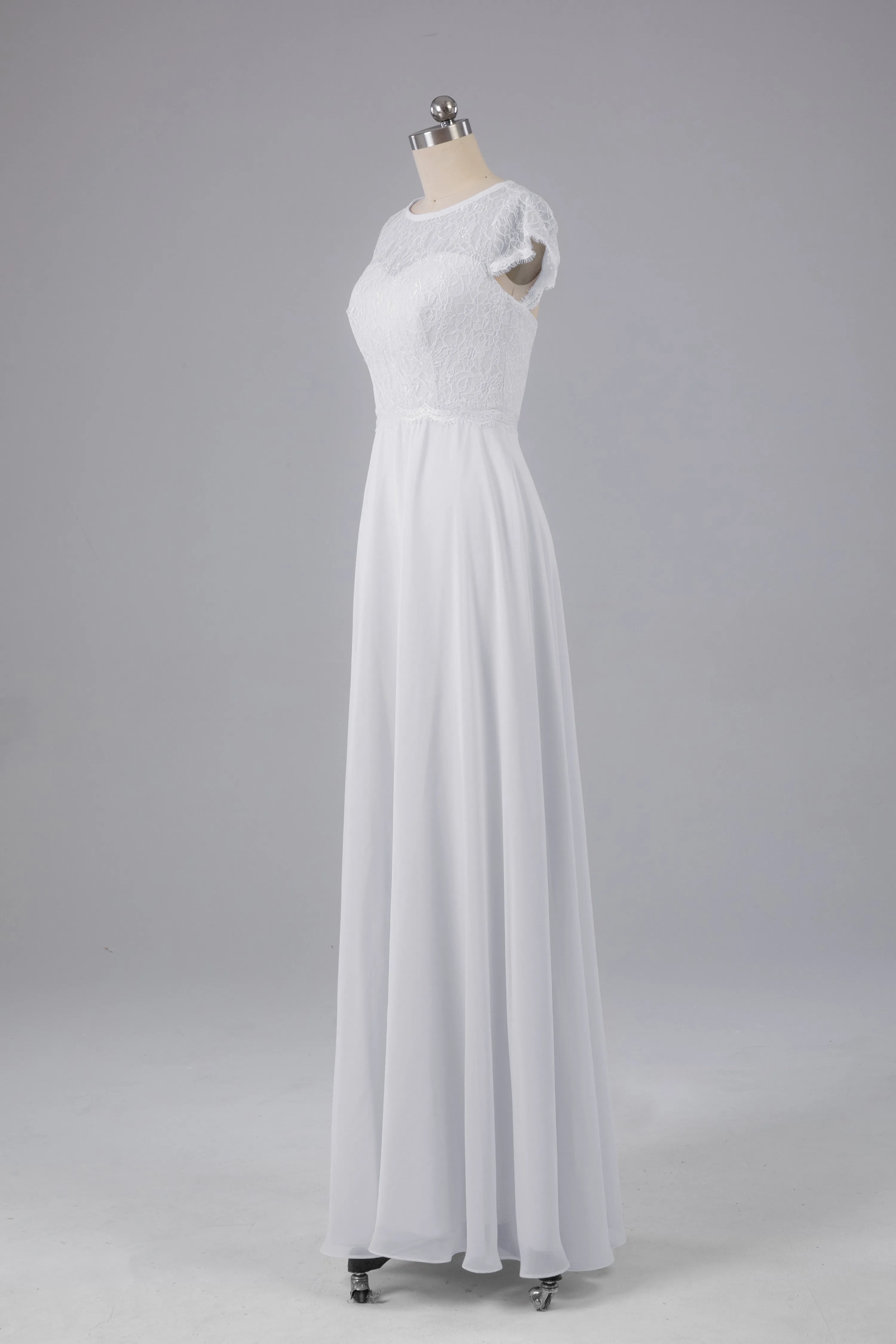 Simple Cap Sleeves Long Bridesmaid Dresses