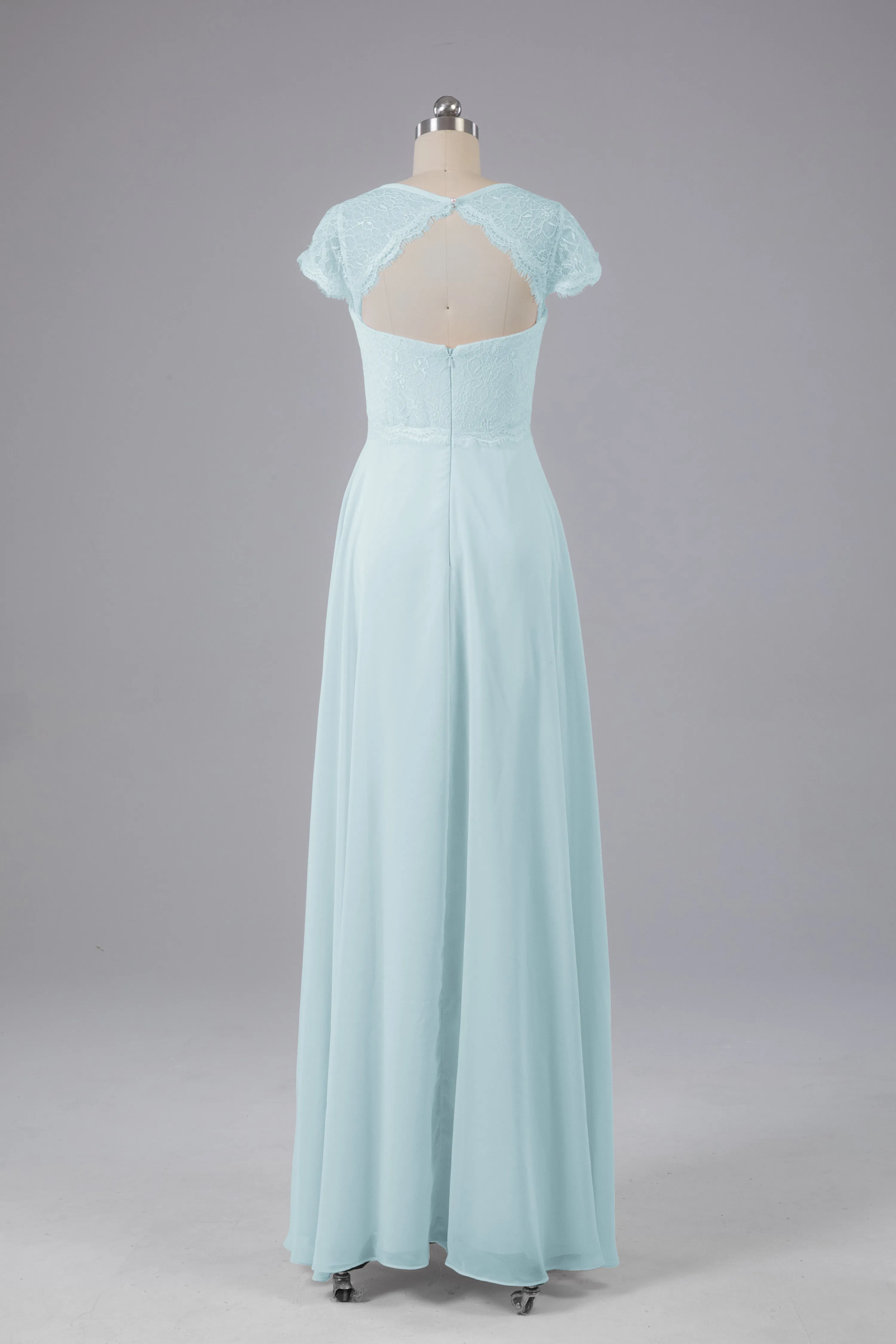Simple Cap Sleeves Long Bridesmaid Dresses