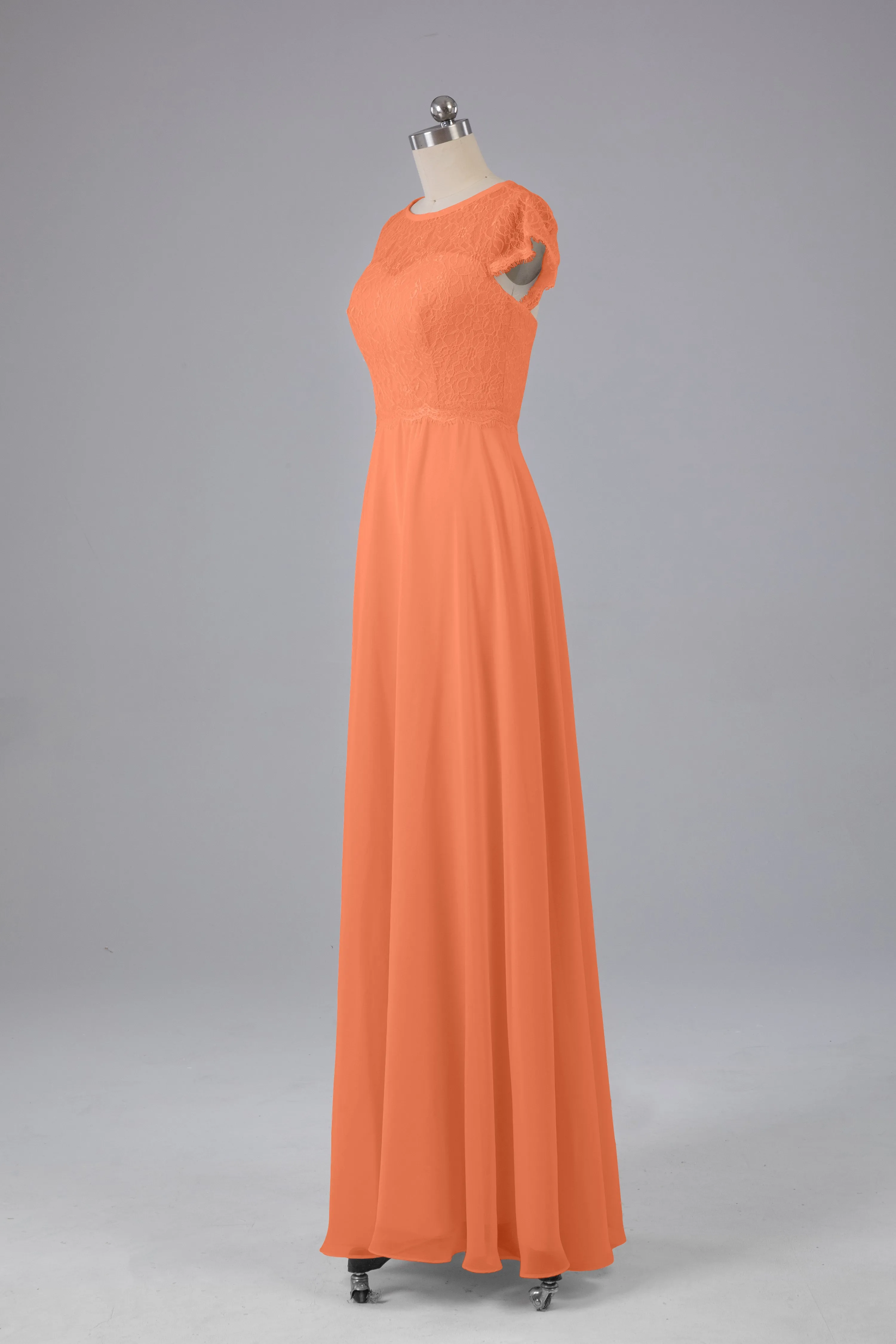 Simple Cap Sleeves Long Bridesmaid Dresses