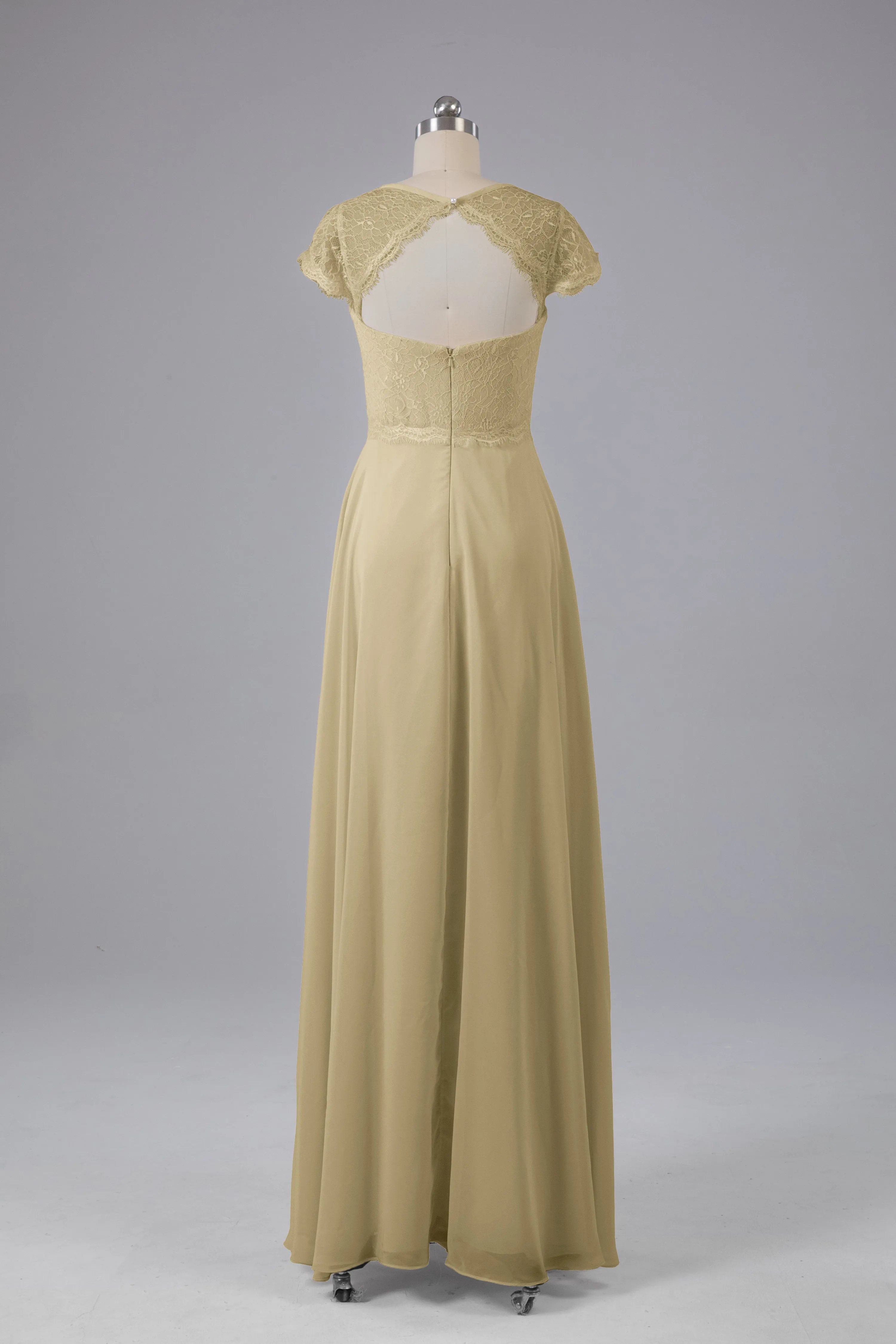 Simple Cap Sleeves Long Bridesmaid Dresses