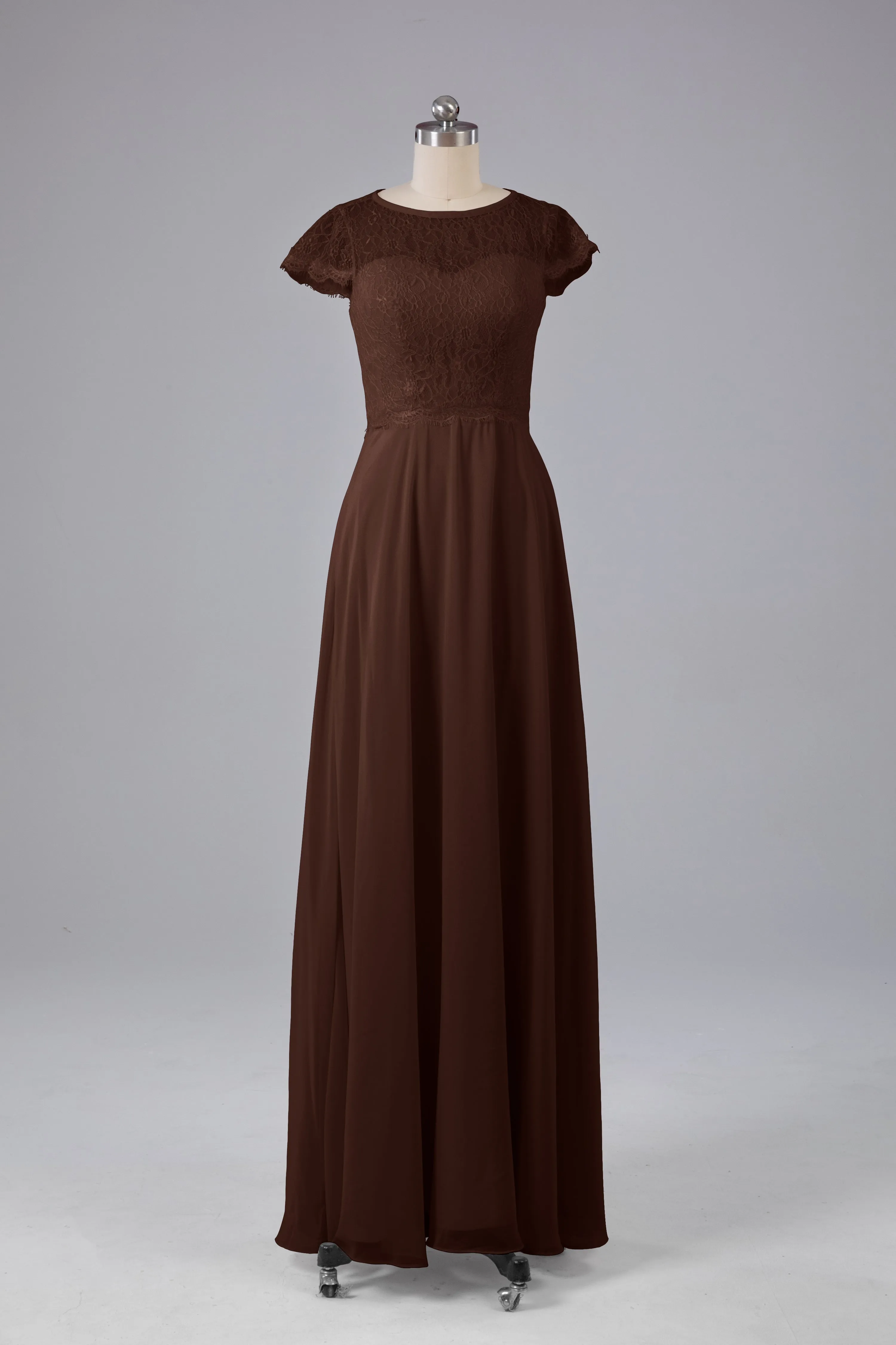 Simple Cap Sleeves Long Bridesmaid Dresses