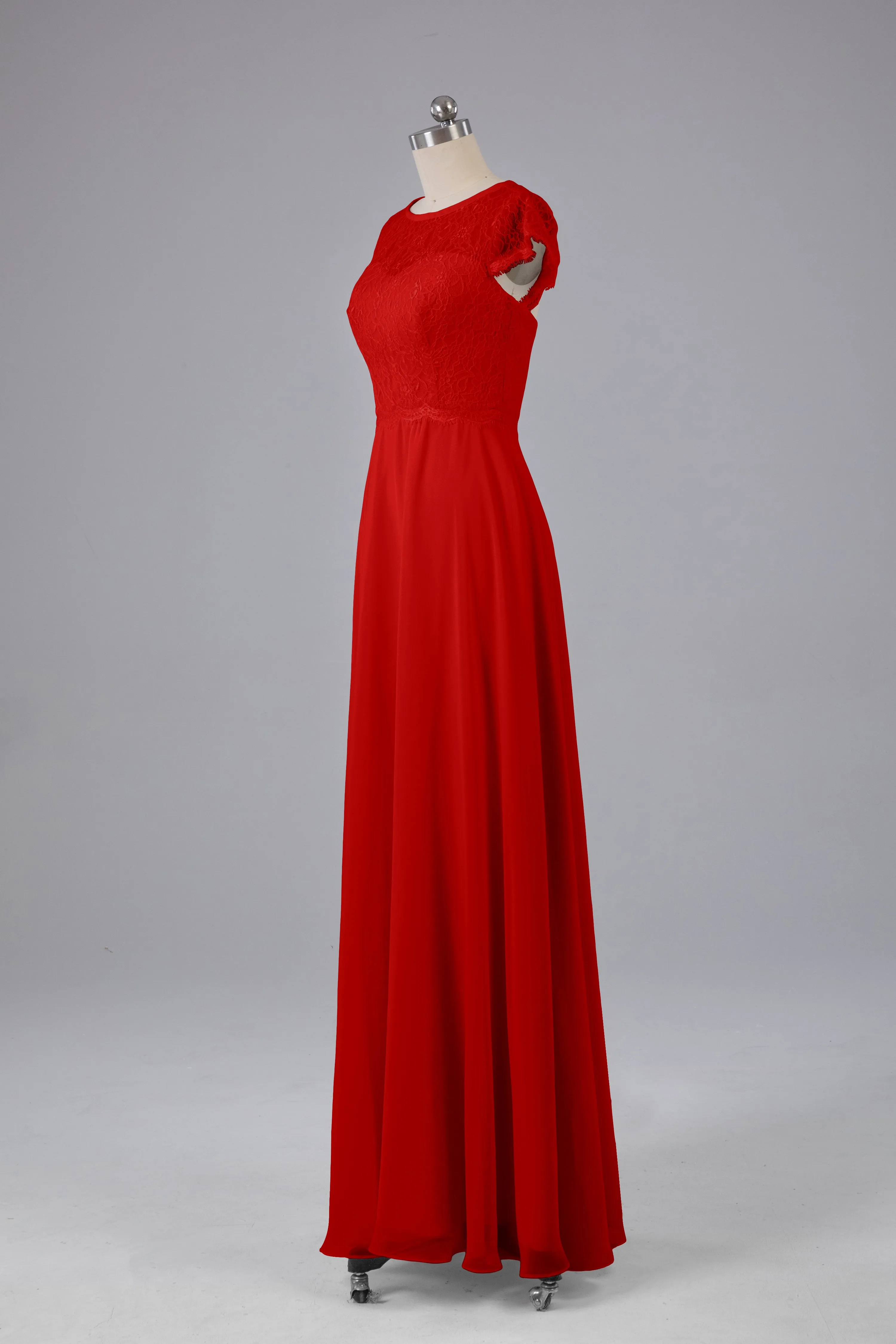 Simple Cap Sleeves Long Bridesmaid Dresses