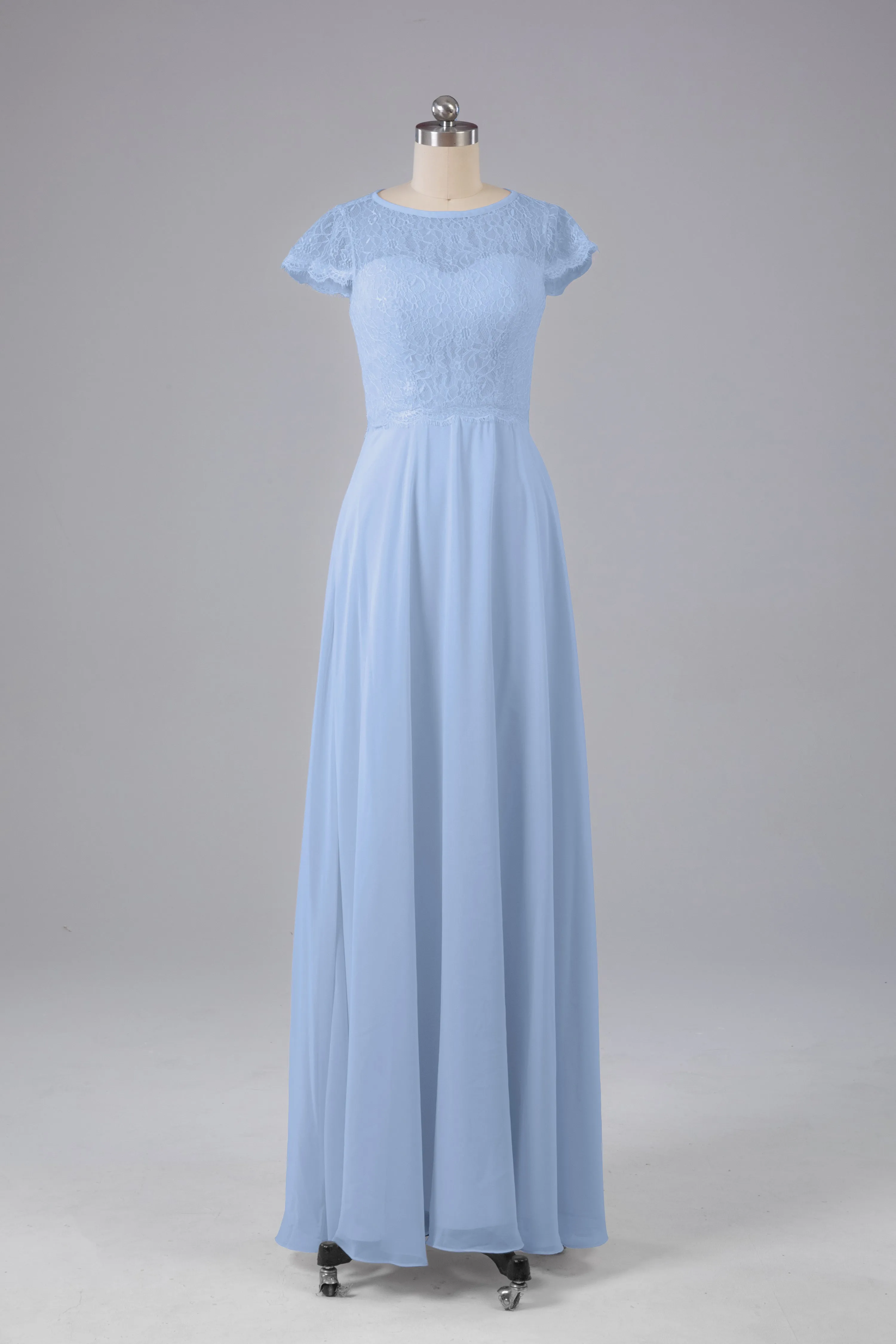 Simple Cap Sleeves Long Bridesmaid Dresses