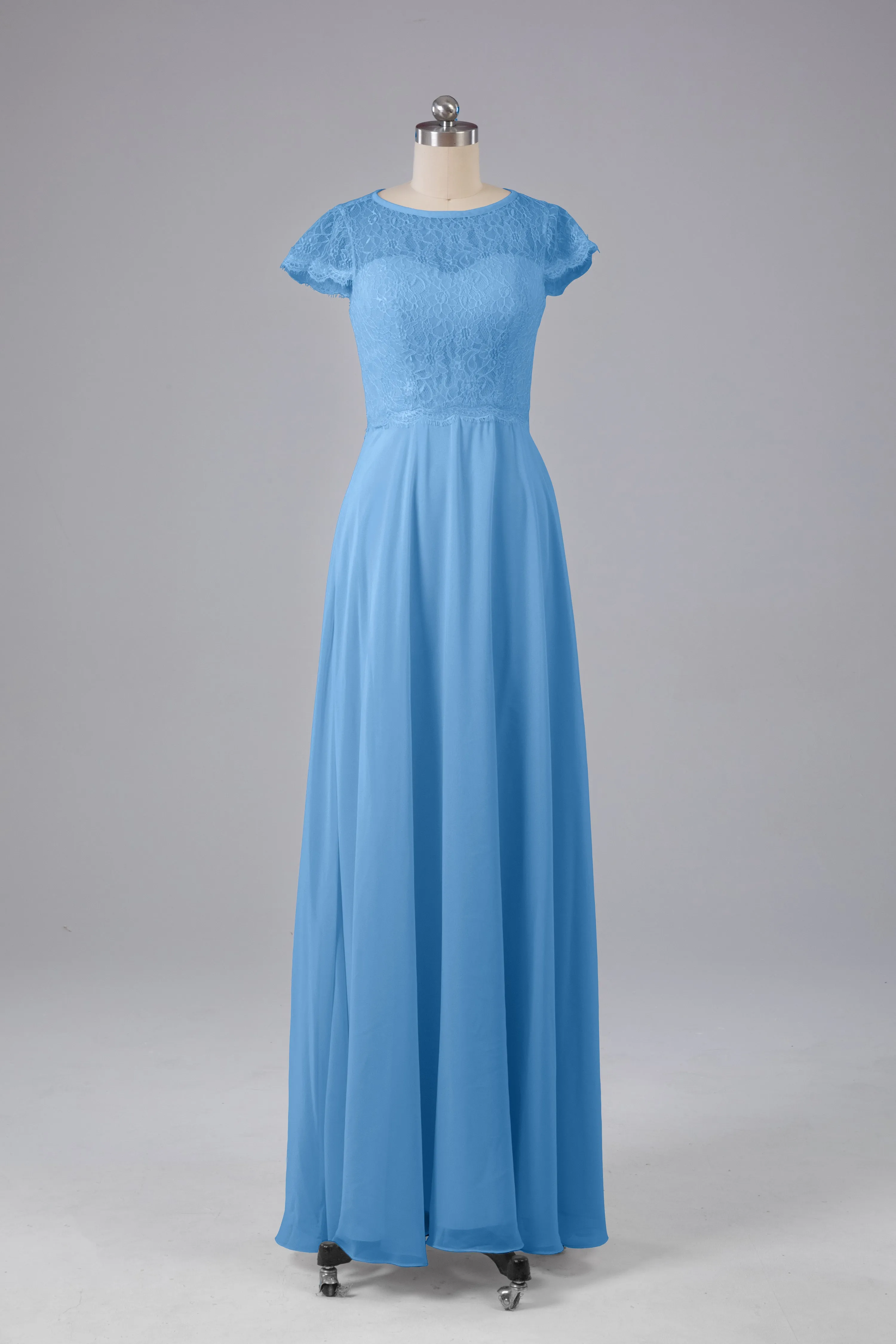 Simple Cap Sleeves Long Bridesmaid Dresses