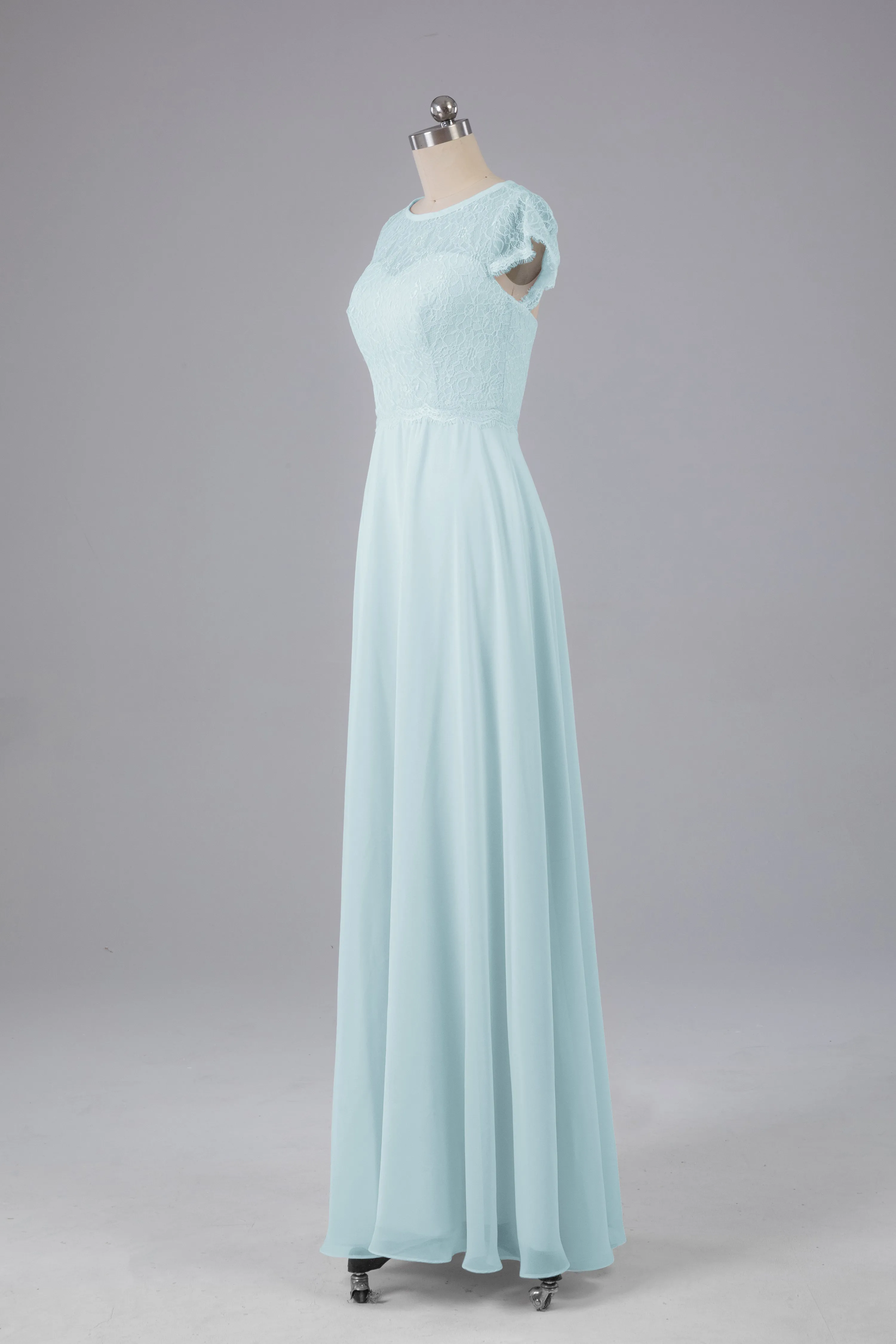 Simple Cap Sleeves Long Bridesmaid Dresses