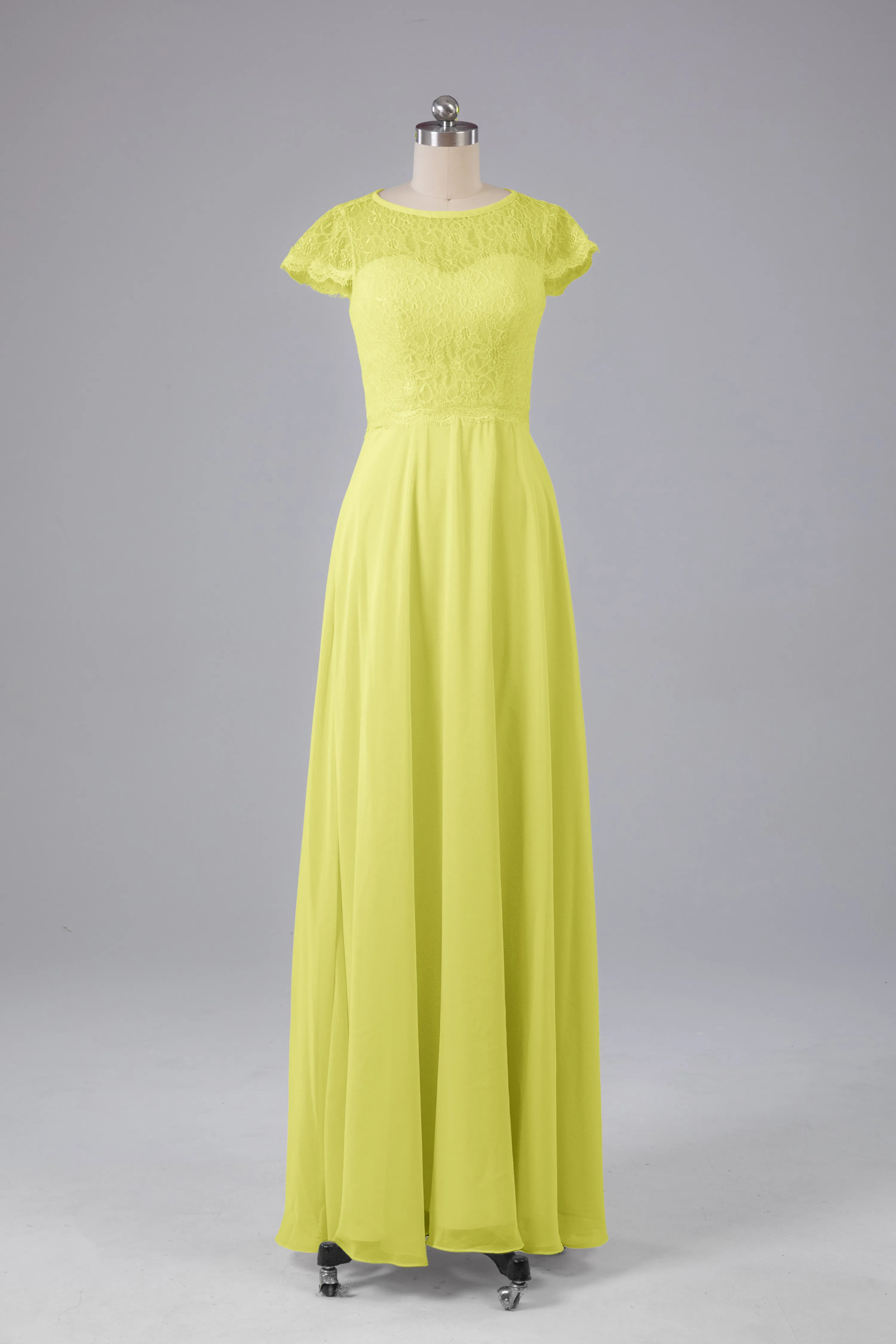 Simple Cap Sleeves Long Bridesmaid Dresses