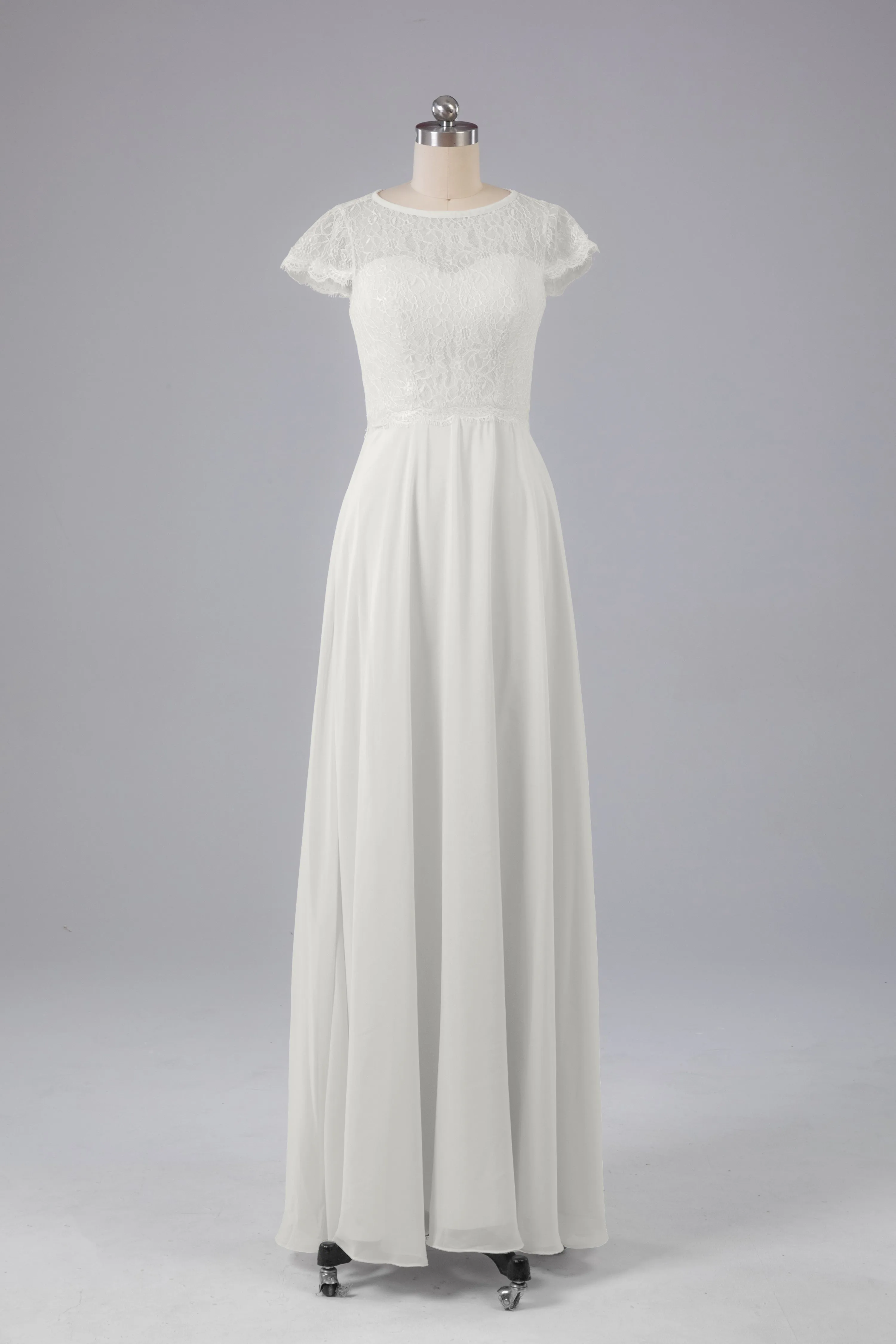 Simple Cap Sleeves Long Bridesmaid Dresses