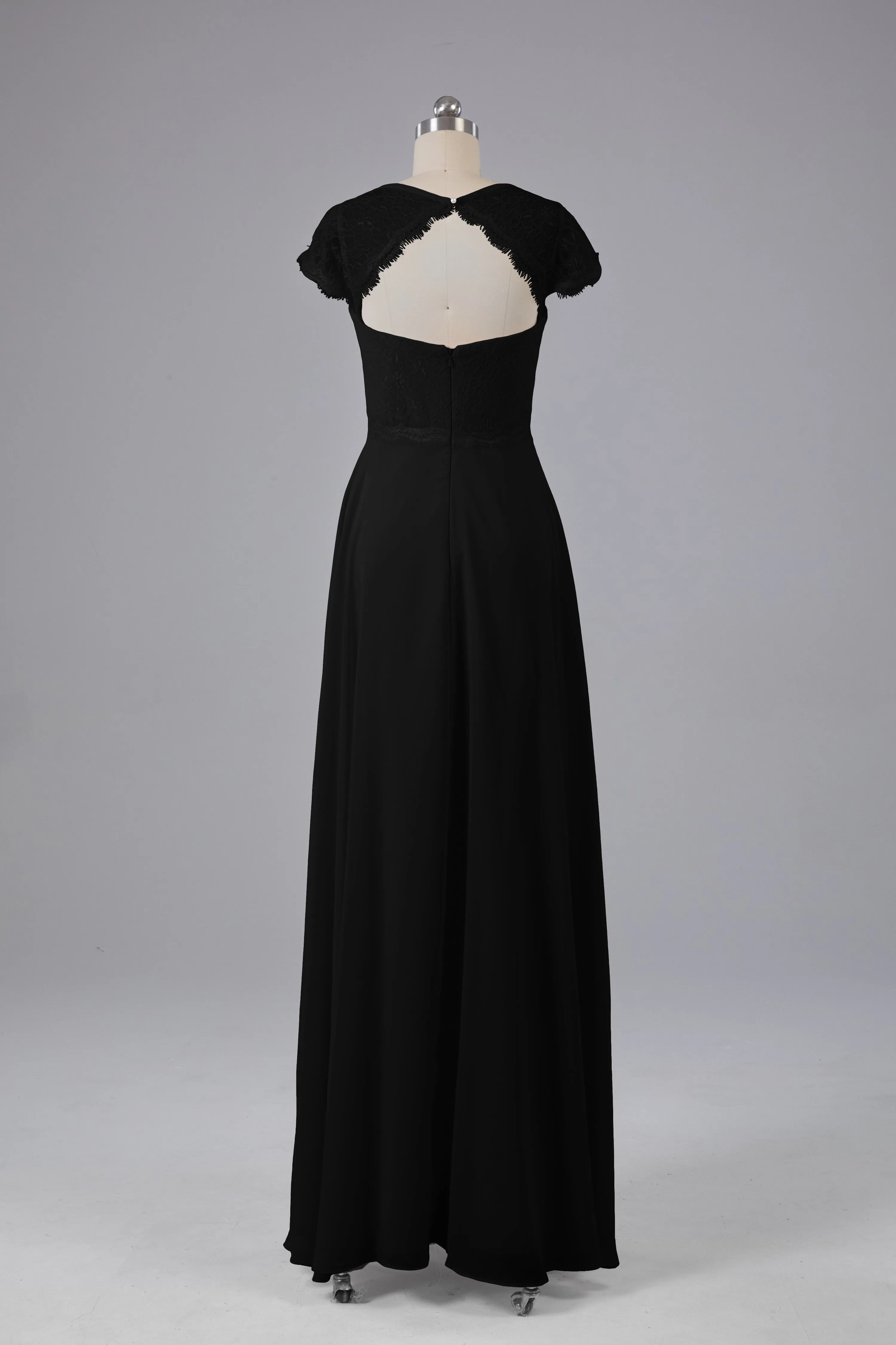 Simple Cap Sleeves Long Bridesmaid Dresses