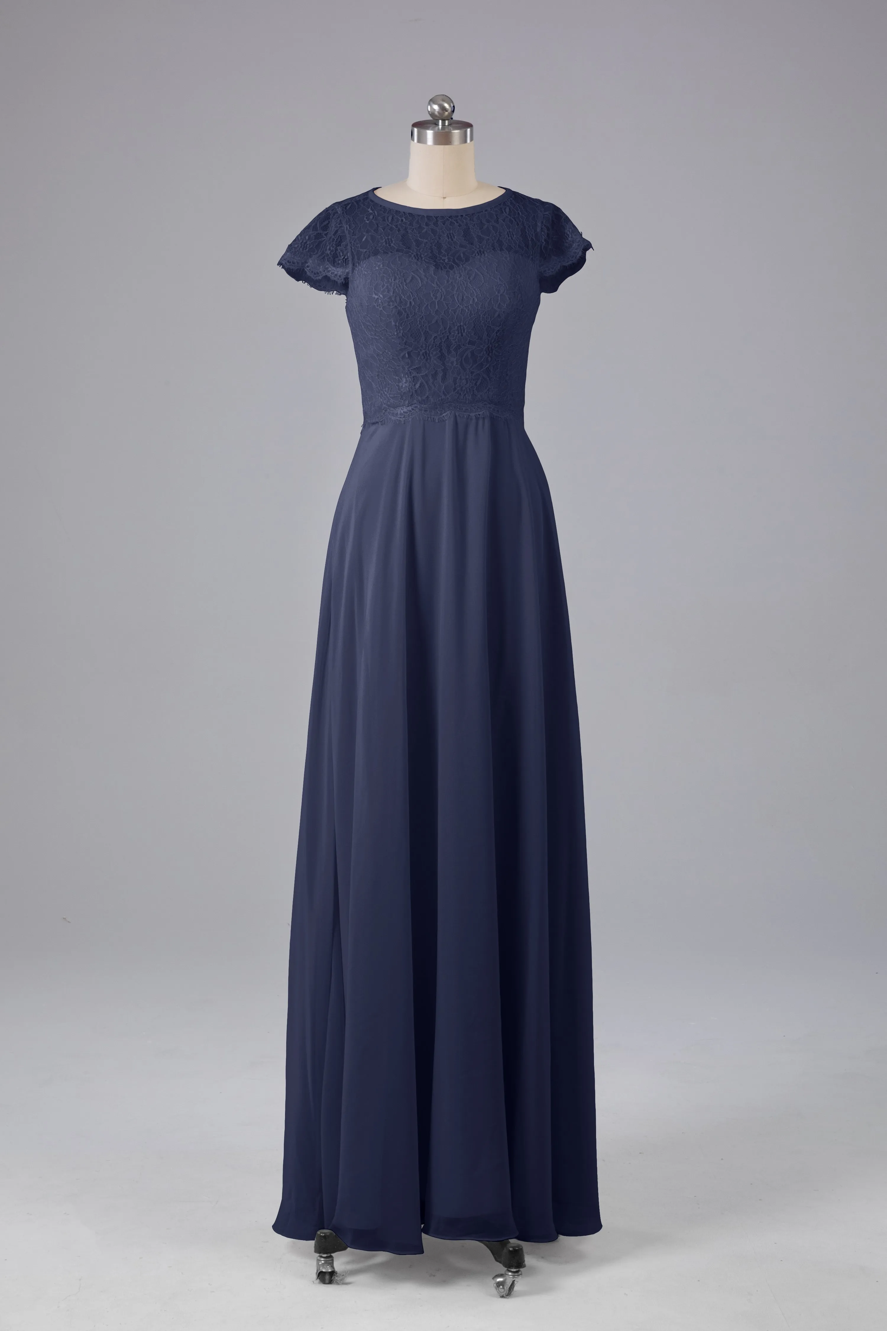 Simple Cap Sleeves Long Bridesmaid Dresses
