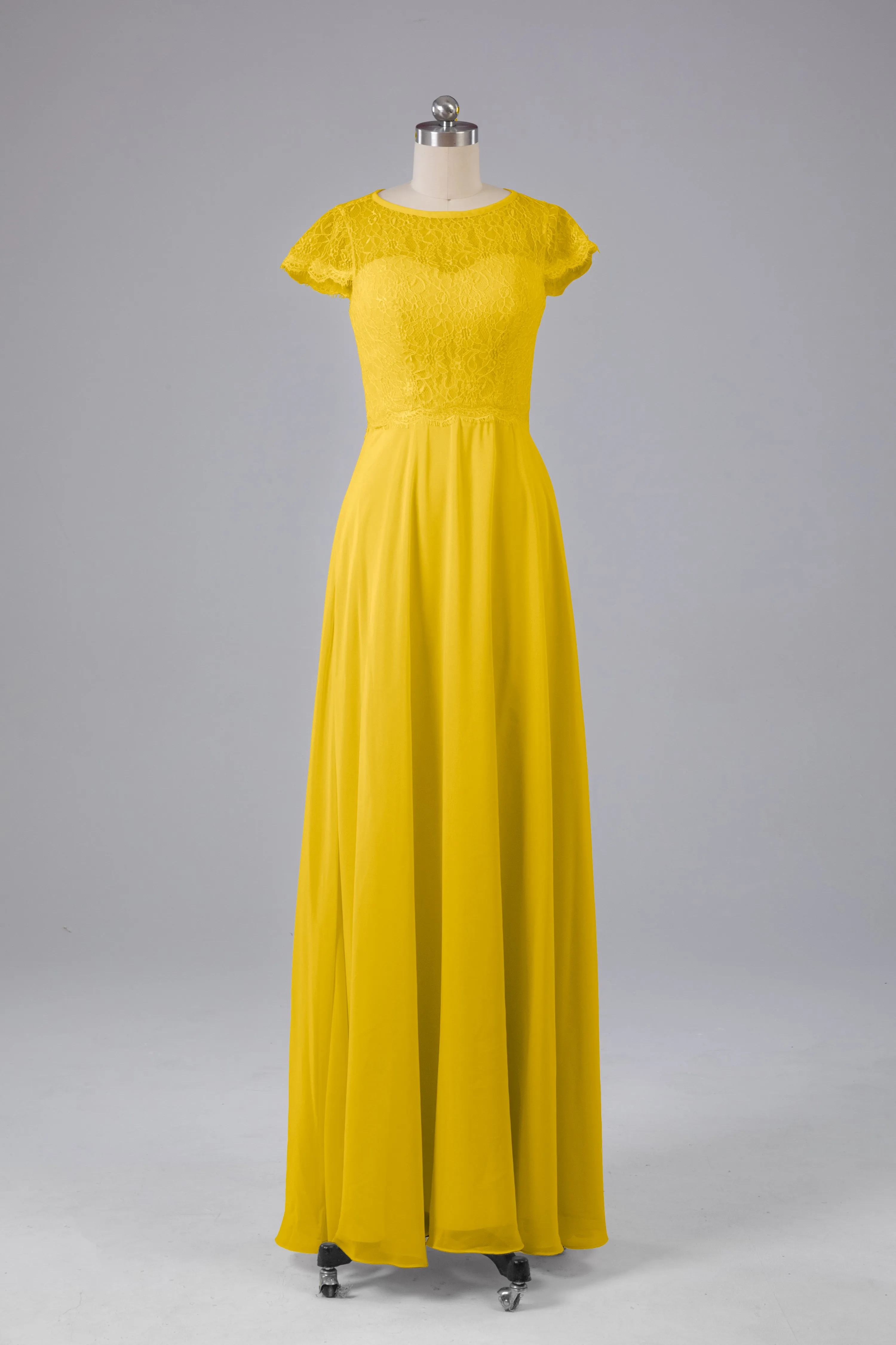 Simple Cap Sleeves Long Bridesmaid Dresses