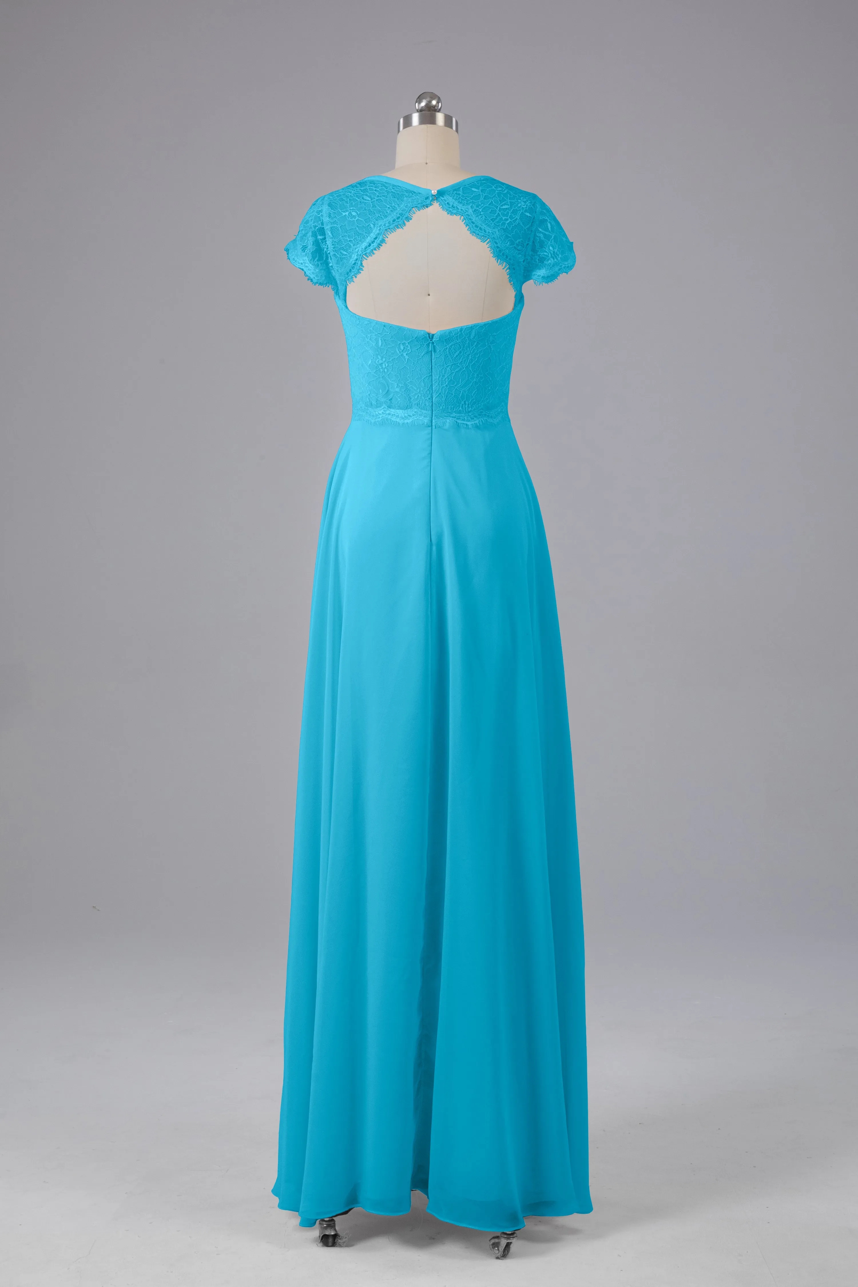 Simple Cap Sleeves Long Bridesmaid Dresses