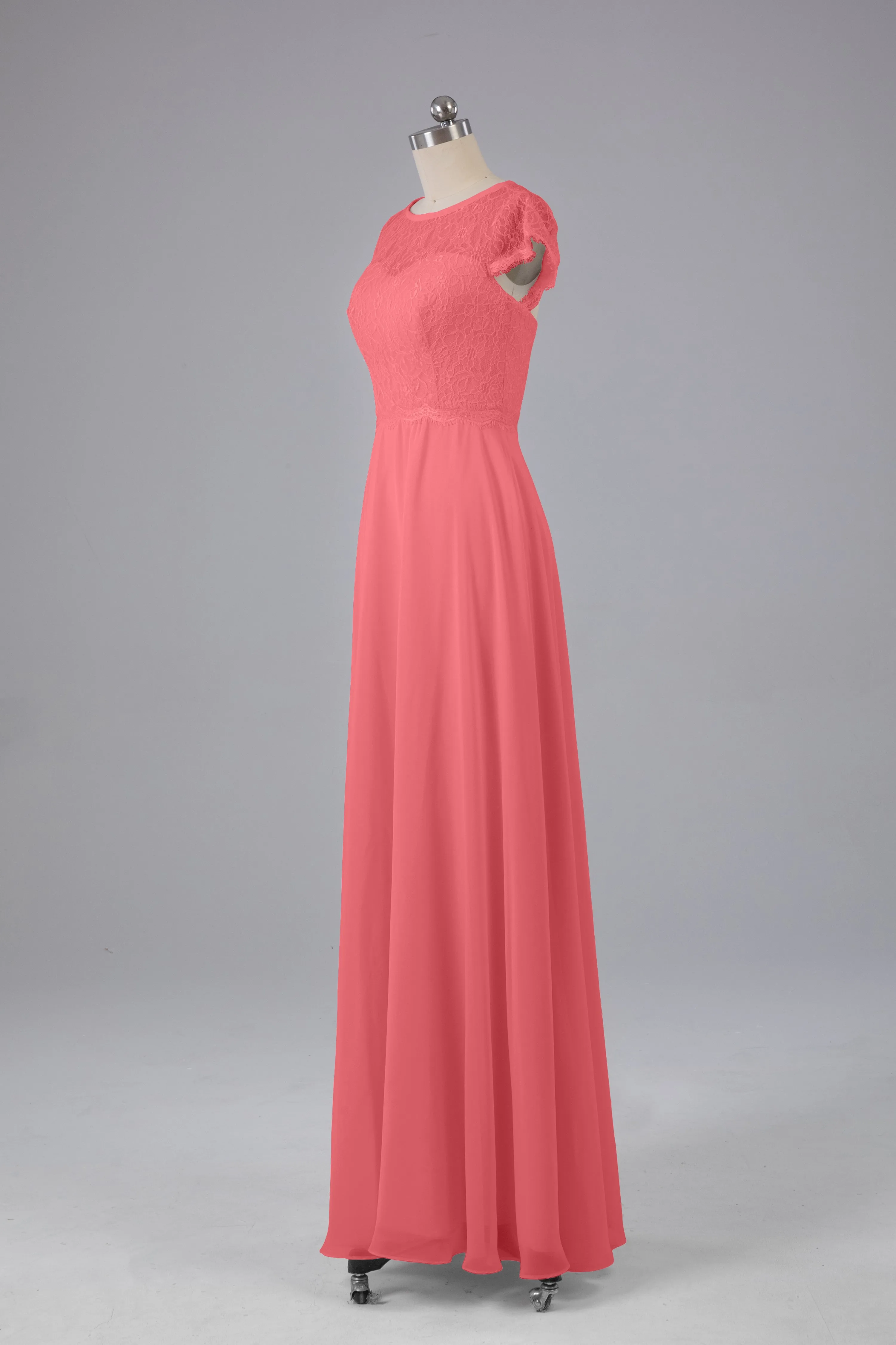 Simple Cap Sleeves Long Bridesmaid Dresses