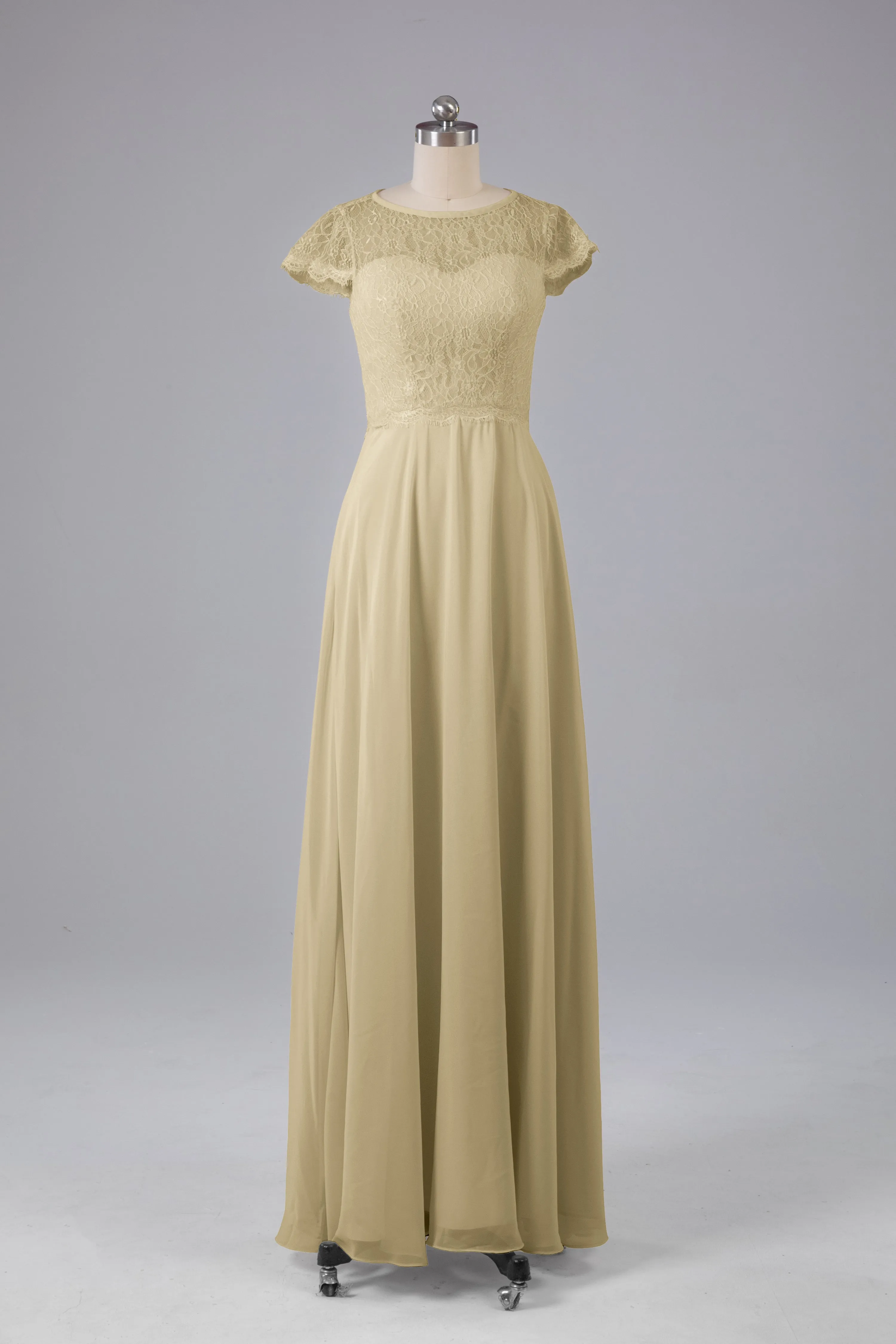 Simple Cap Sleeves Long Bridesmaid Dresses