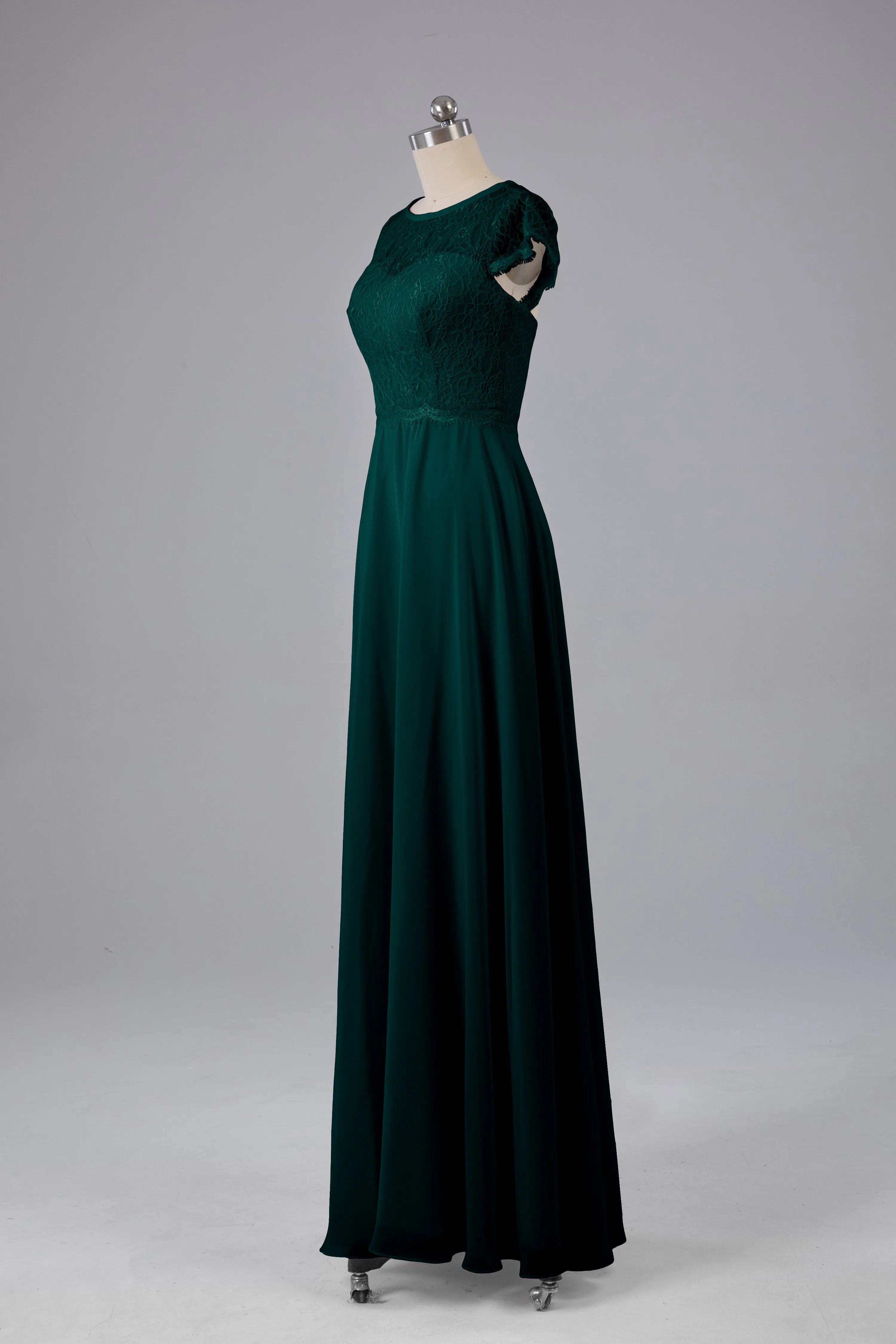 Simple Cap Sleeves Long Bridesmaid Dresses