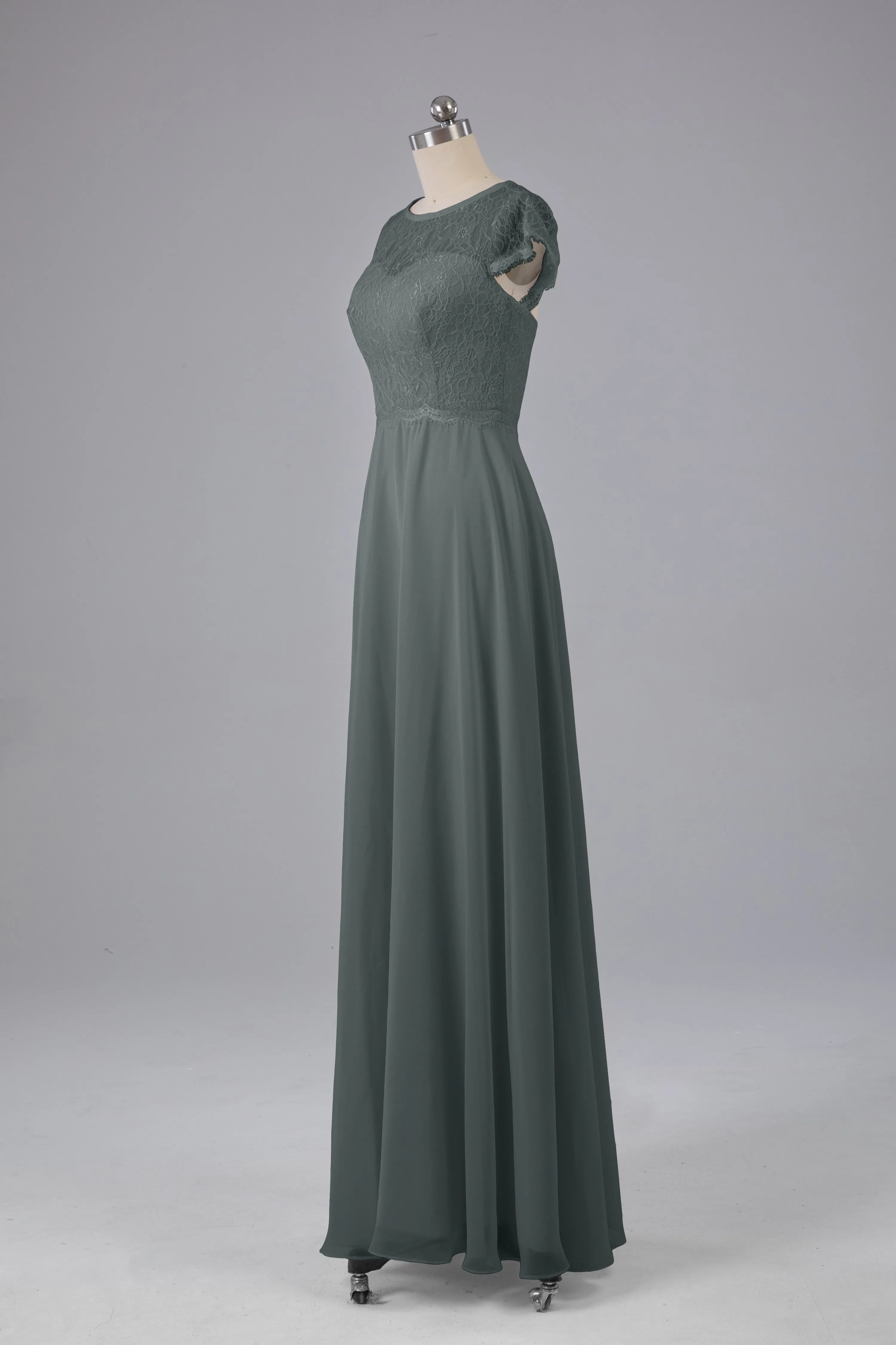 Simple Cap Sleeves Long Bridesmaid Dresses