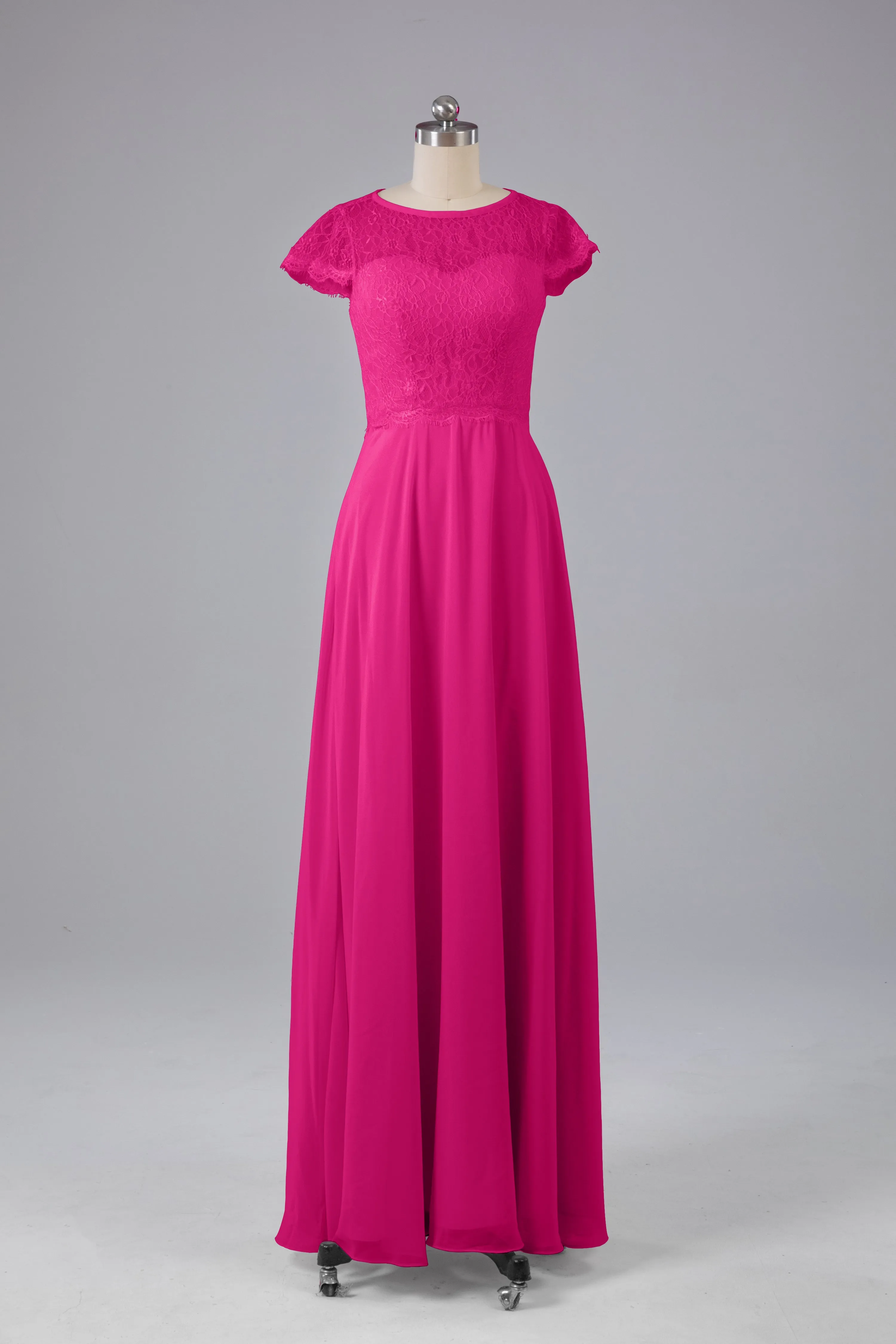 Simple Cap Sleeves Long Bridesmaid Dresses