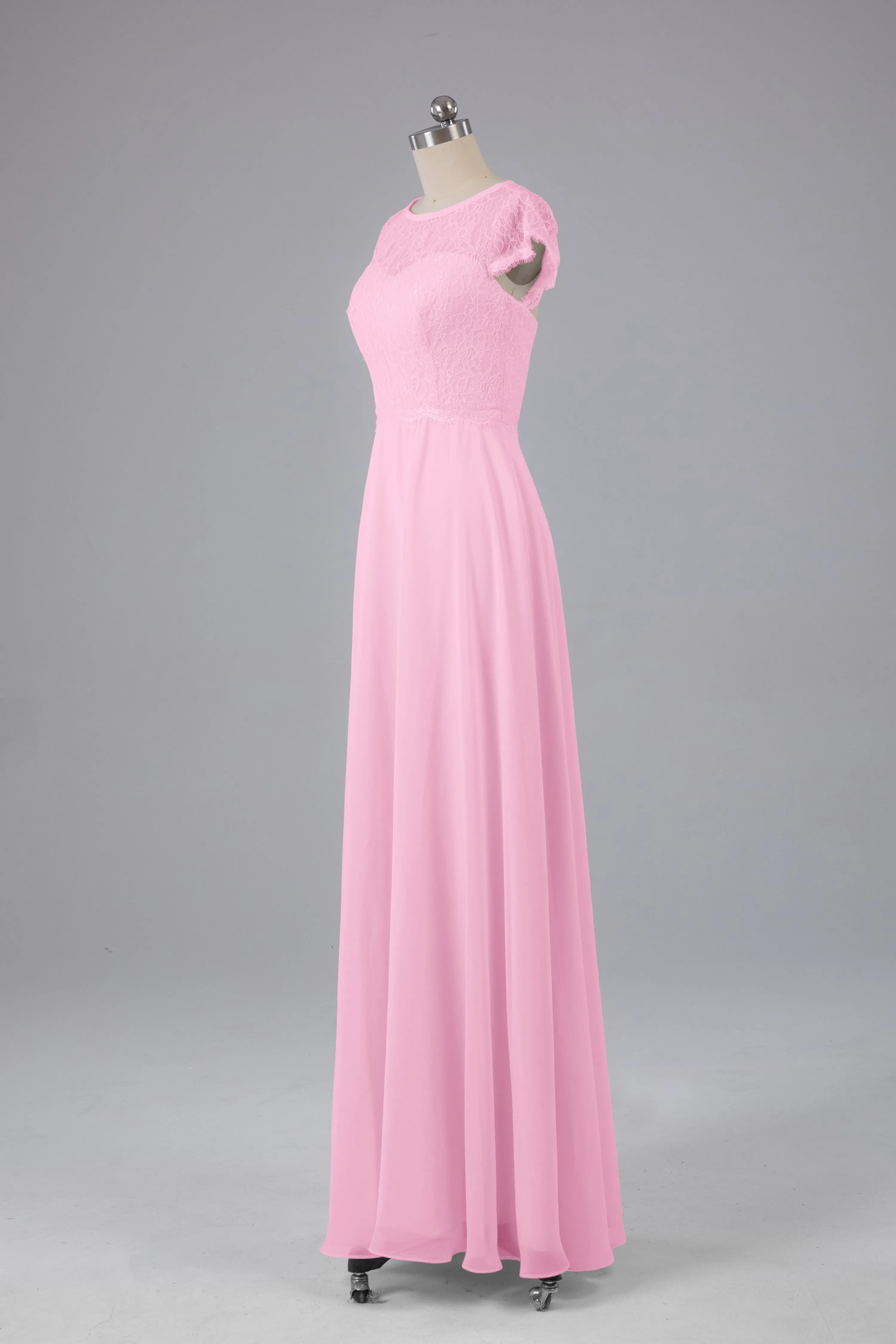 Simple Cap Sleeves Long Bridesmaid Dresses