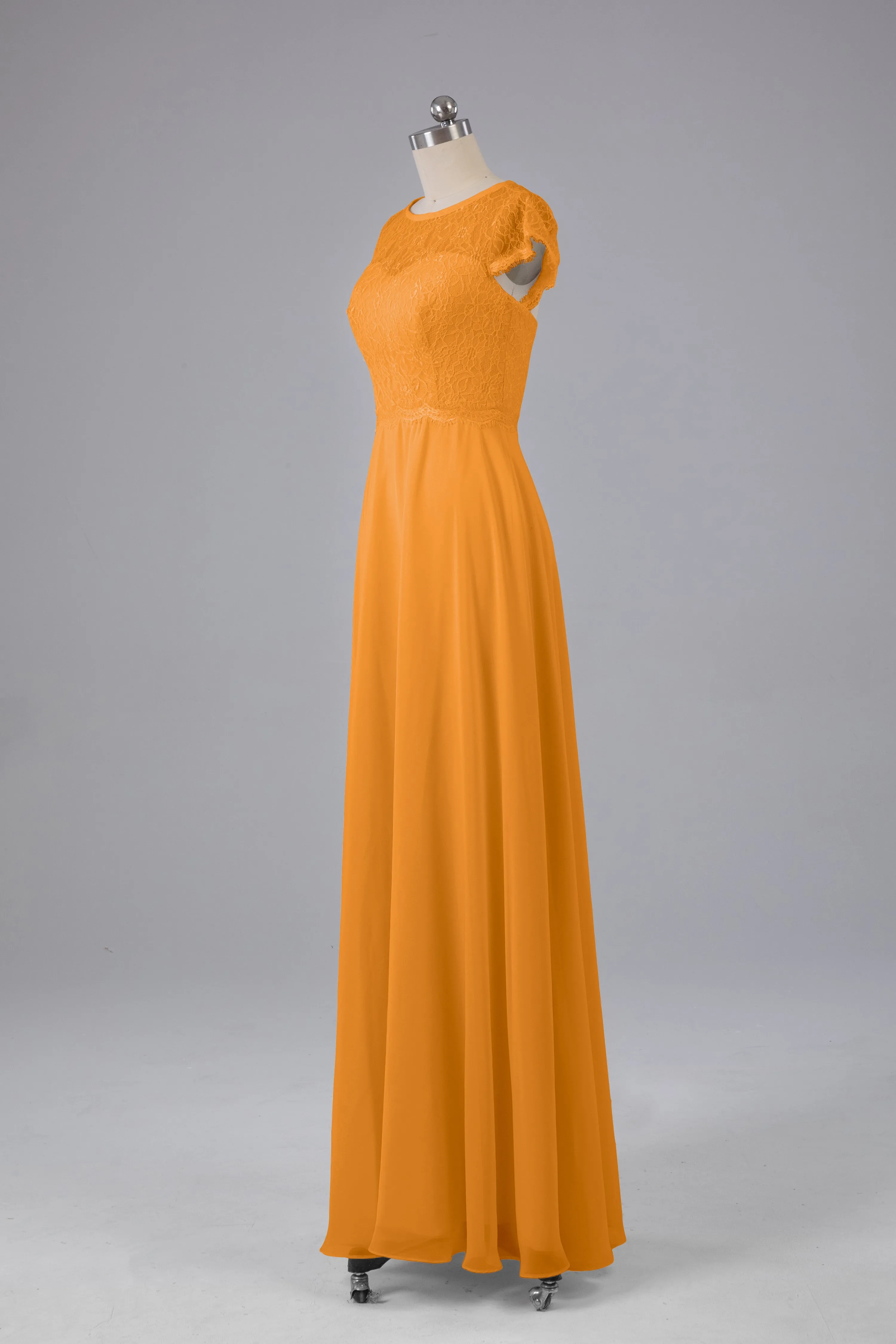 Simple Cap Sleeves Long Bridesmaid Dresses