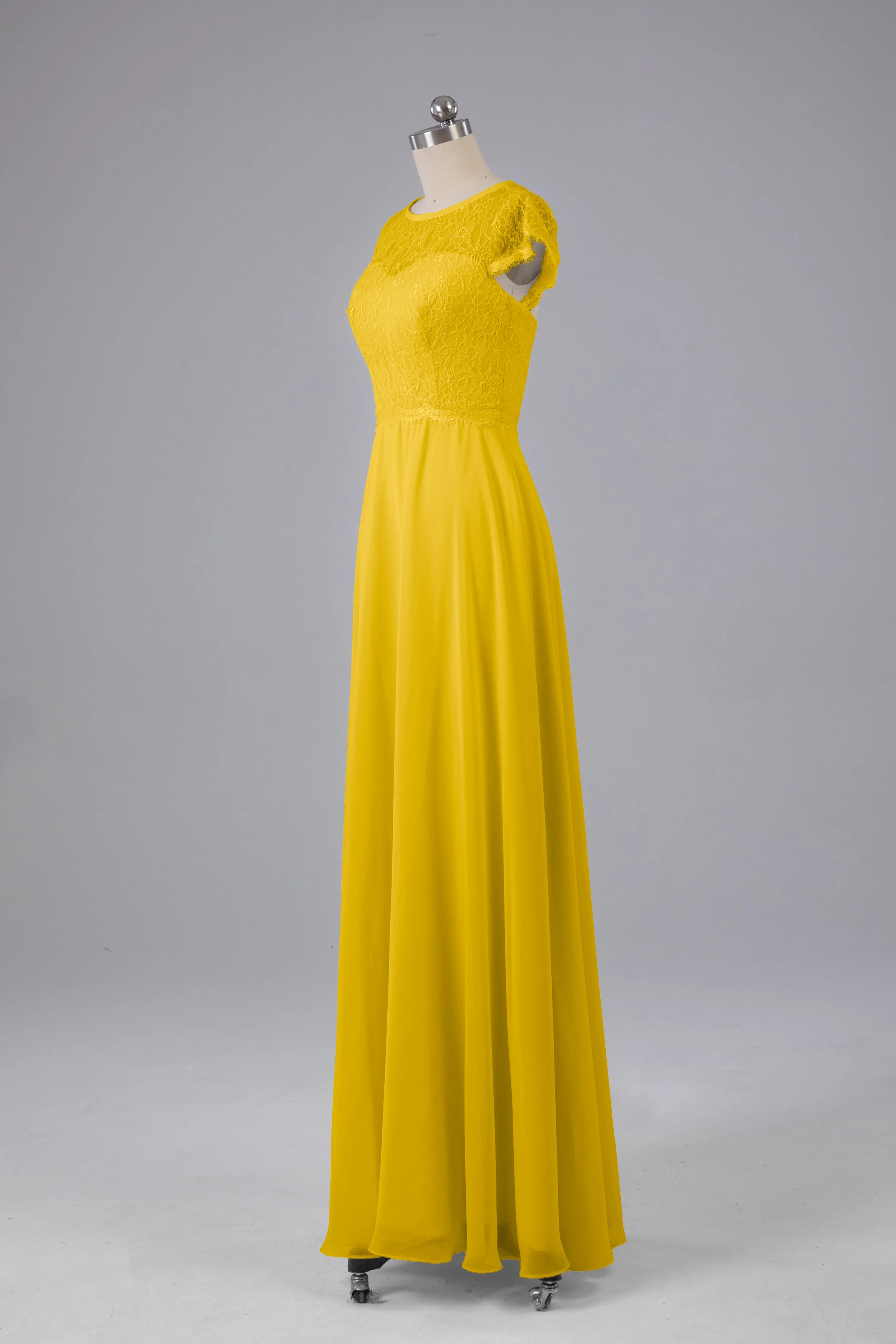 Simple Cap Sleeves Long Bridesmaid Dresses