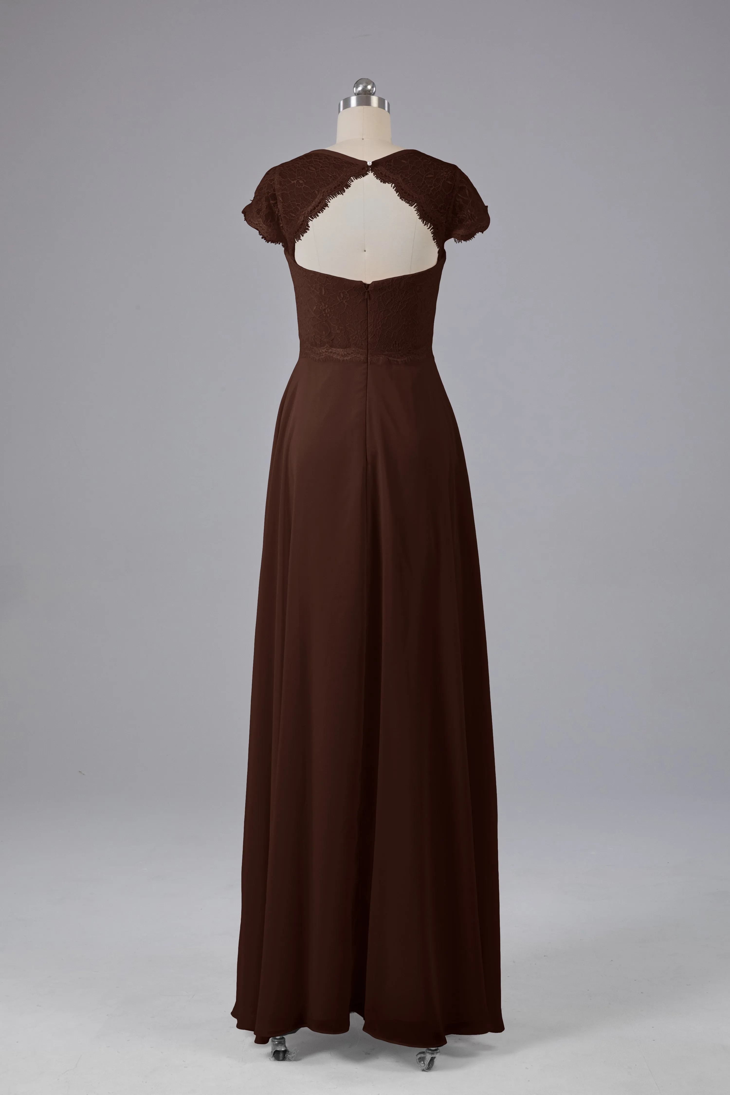 Simple Cap Sleeves Long Bridesmaid Dresses