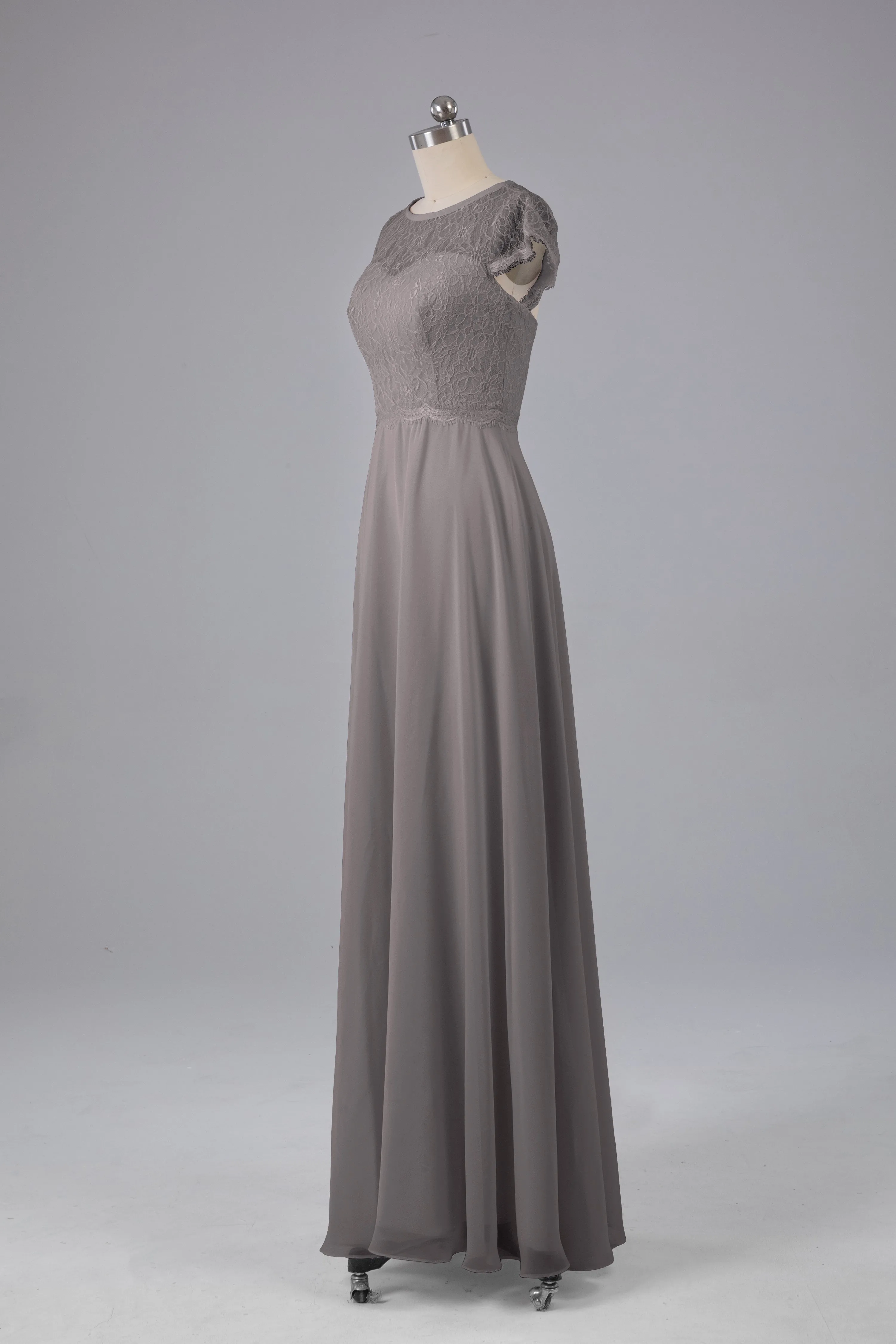 Simple Cap Sleeves Long Bridesmaid Dresses