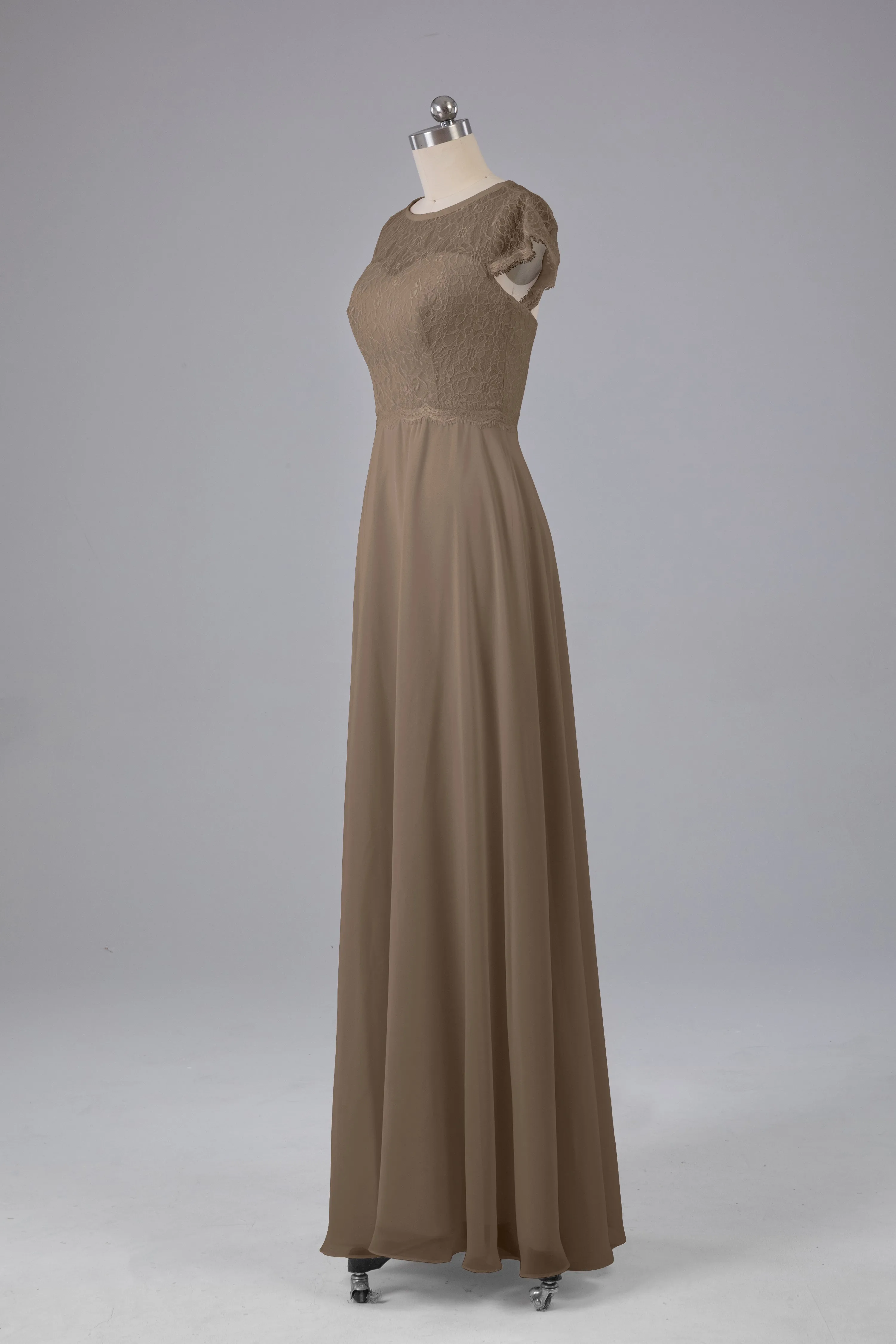 Simple Cap Sleeves Long Bridesmaid Dresses