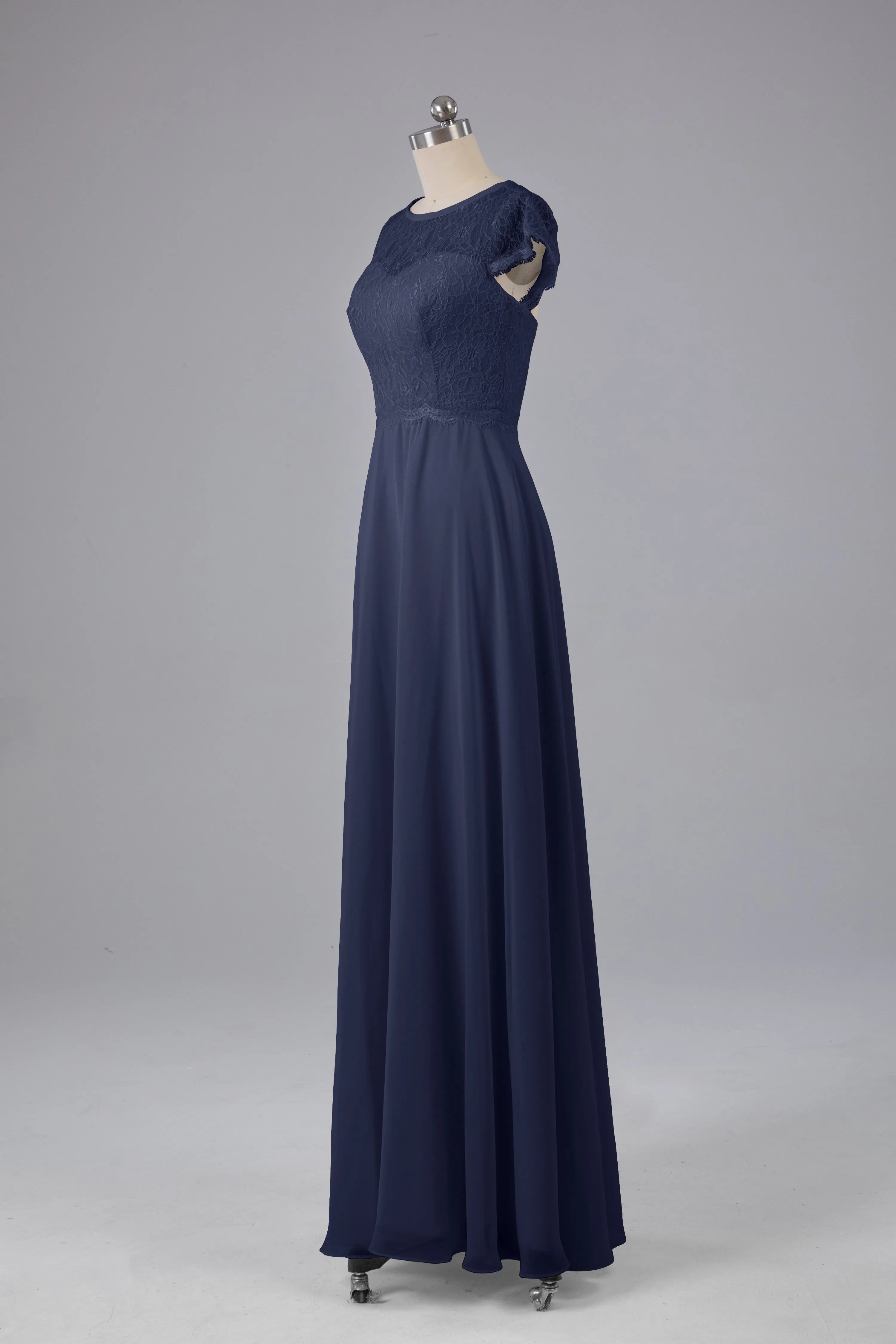 Simple Cap Sleeves Long Bridesmaid Dresses