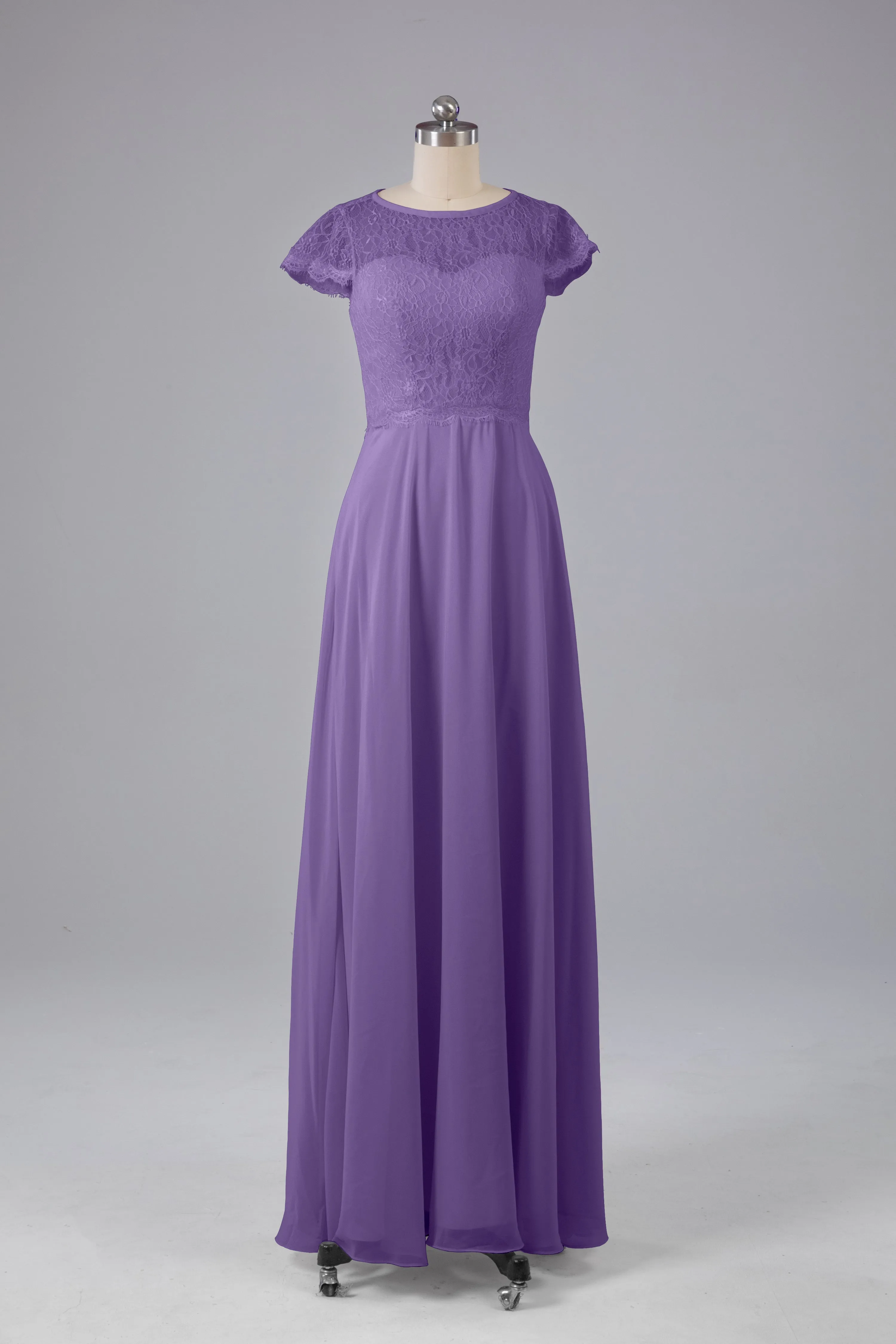 Simple Cap Sleeves Long Bridesmaid Dresses