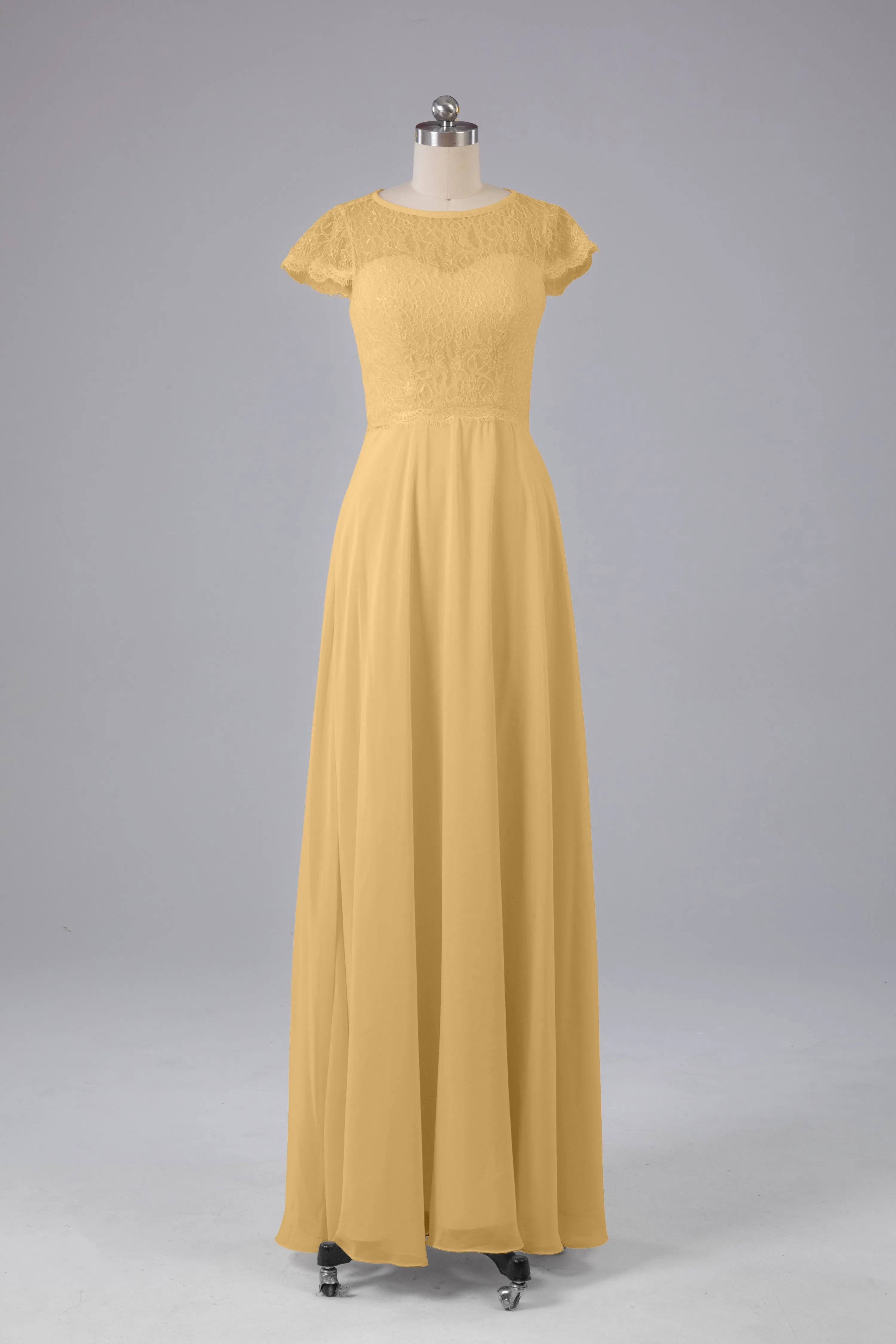 Simple Cap Sleeves Long Bridesmaid Dresses