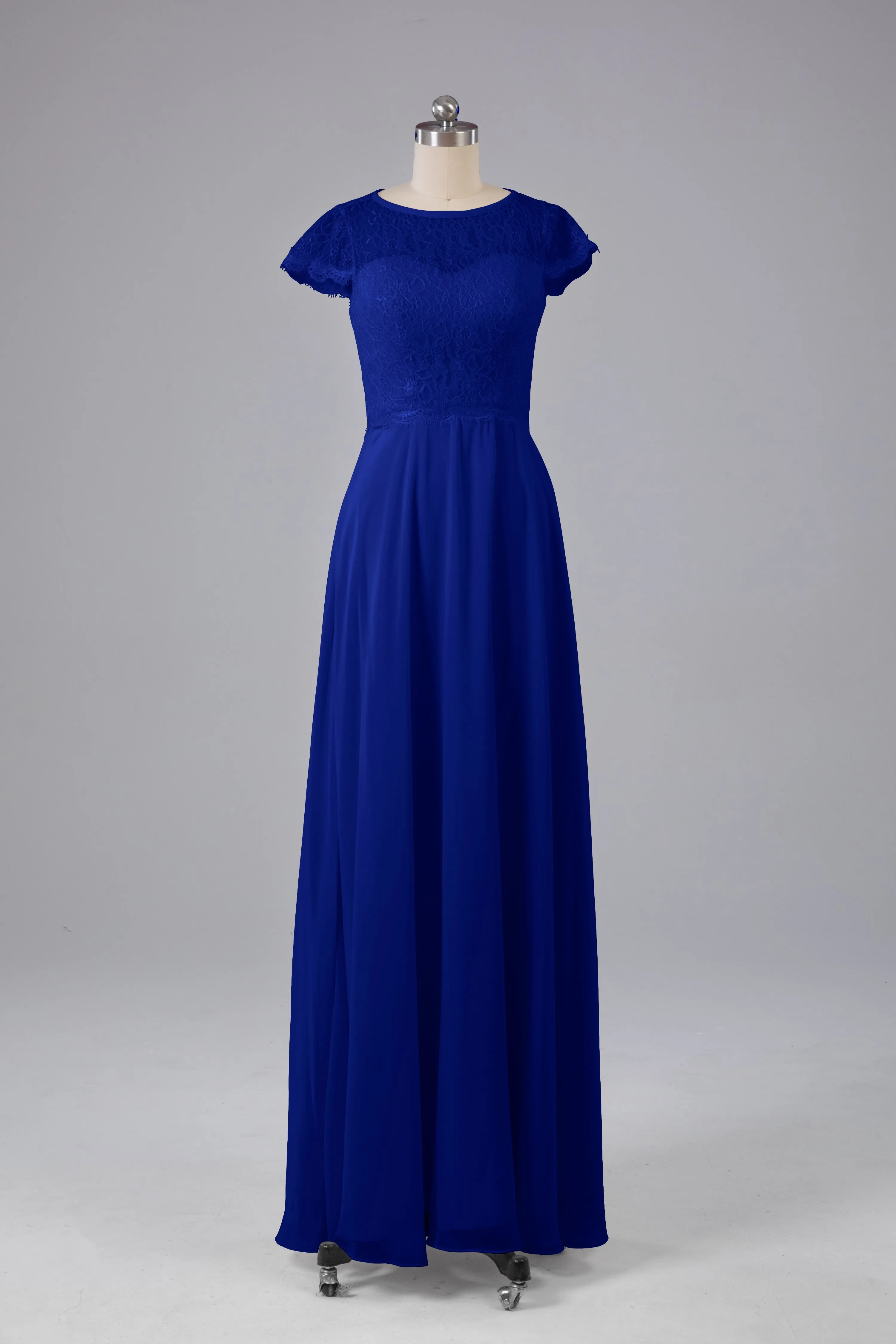 Simple Cap Sleeves Long Bridesmaid Dresses