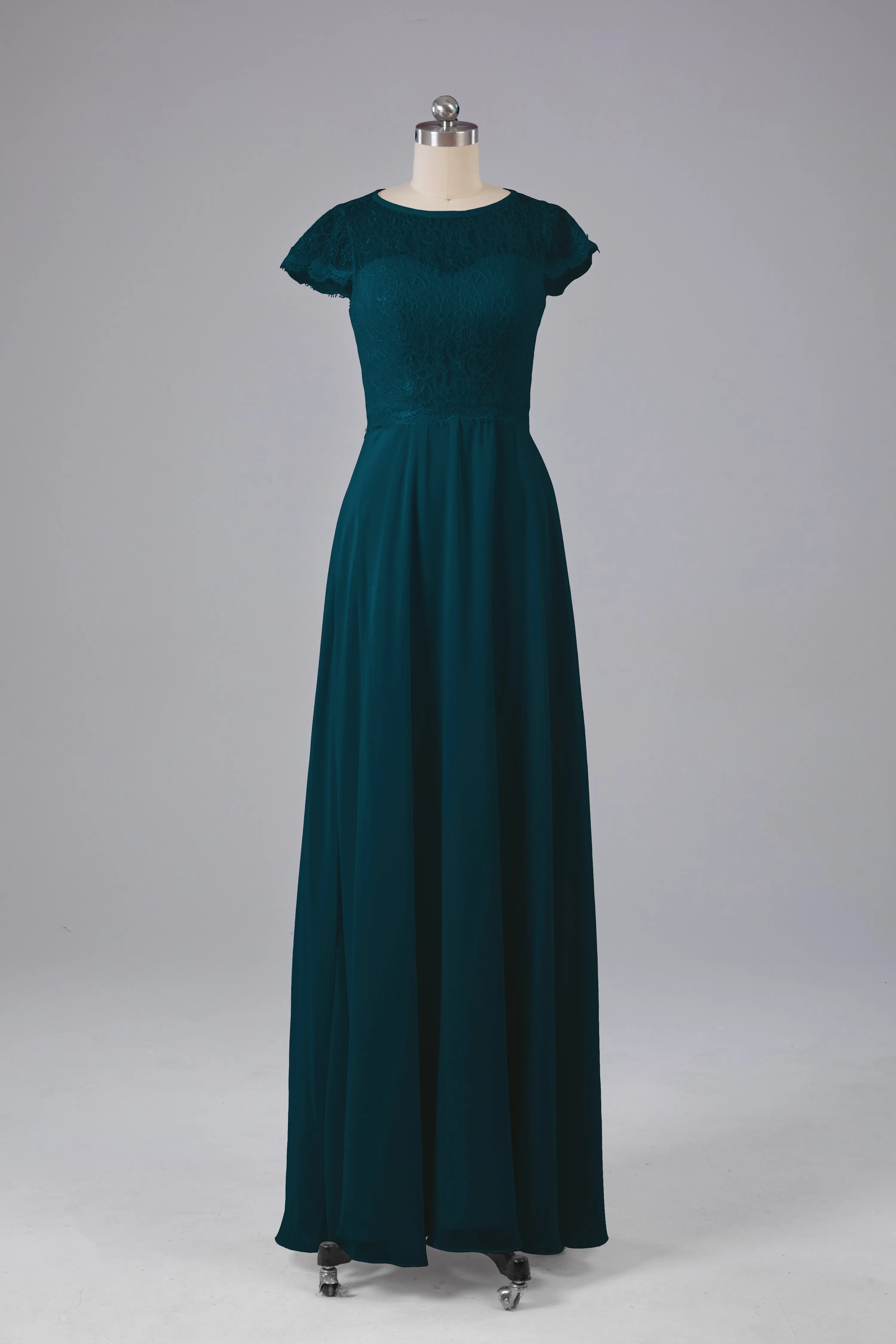 Simple Cap Sleeves Long Bridesmaid Dresses