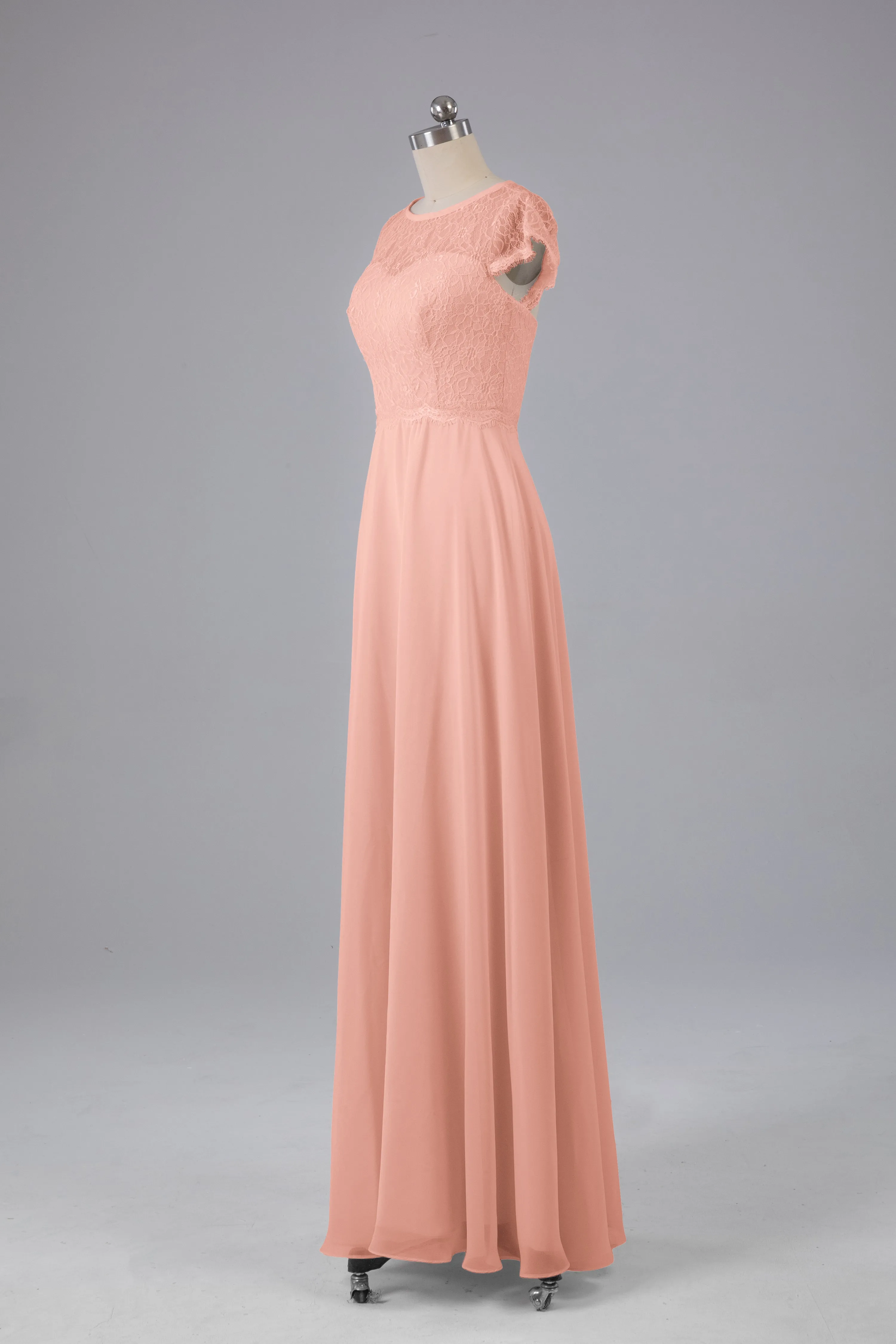 Simple Cap Sleeves Long Bridesmaid Dresses