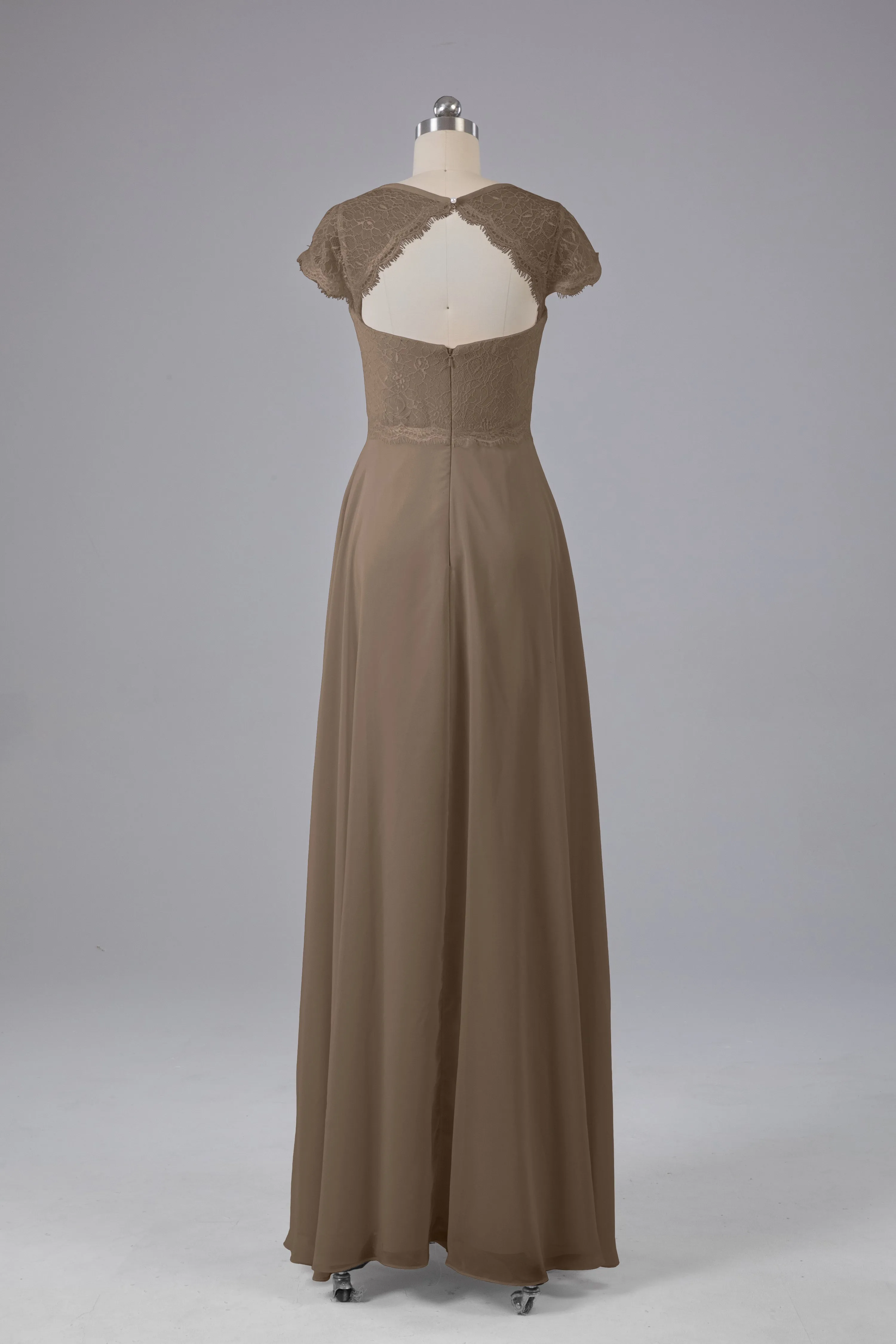Simple Cap Sleeves Long Bridesmaid Dresses